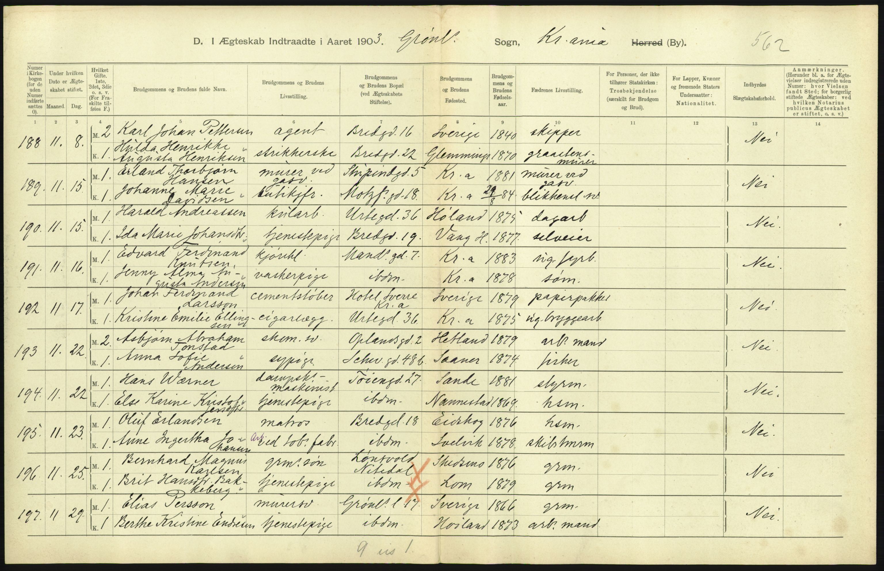 Statistisk sentralbyrå, Sosiodemografiske emner, Befolkning, AV/RA-S-2228/D/Df/Dfa/Dfaa/L0004: Kristiania: Gifte, døde, 1903, s. 441