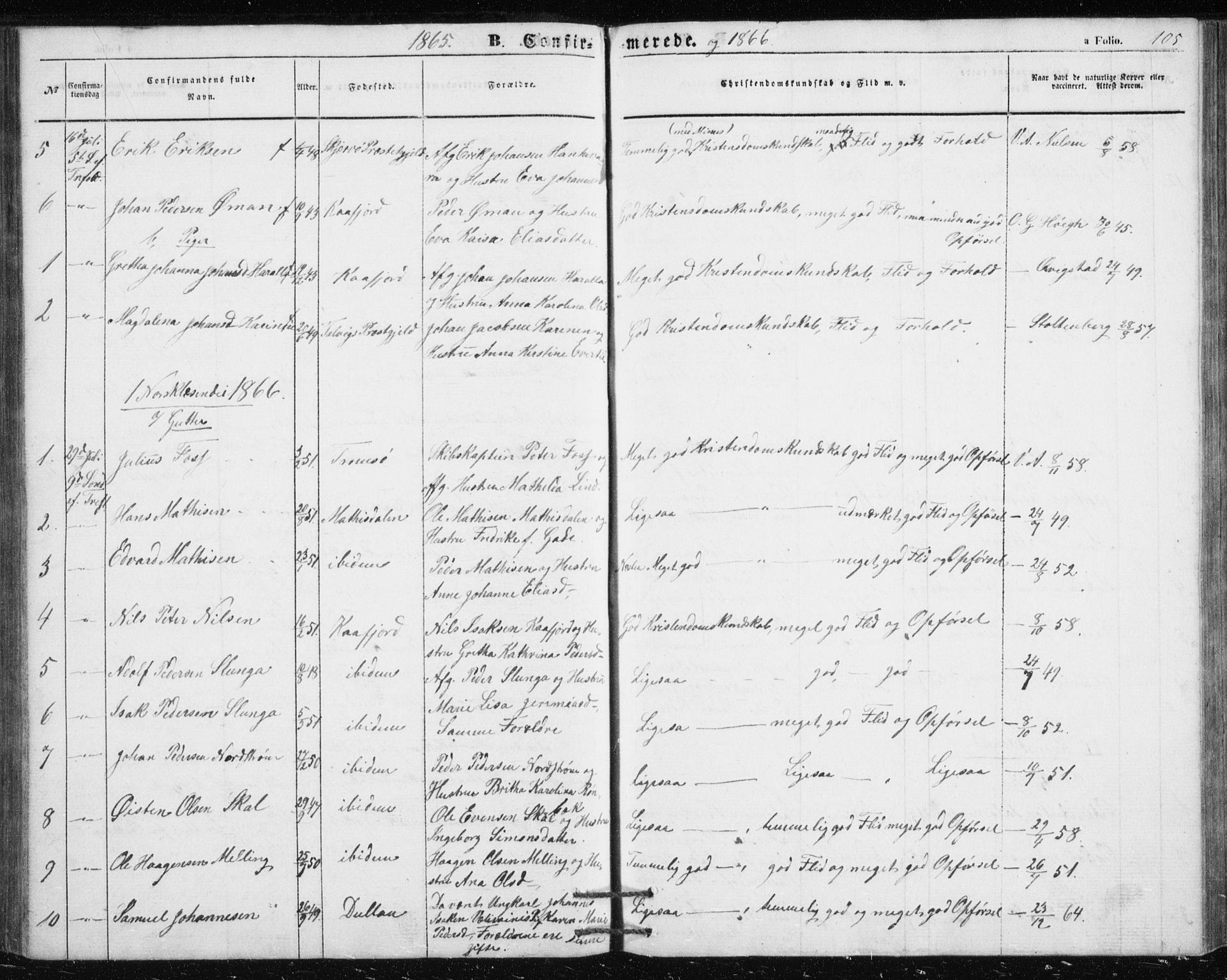Alta sokneprestkontor, AV/SATØ-S-1338/H/Hb/L0002.klokk: Klokkerbok nr. 2, 1856-1880, s. 105