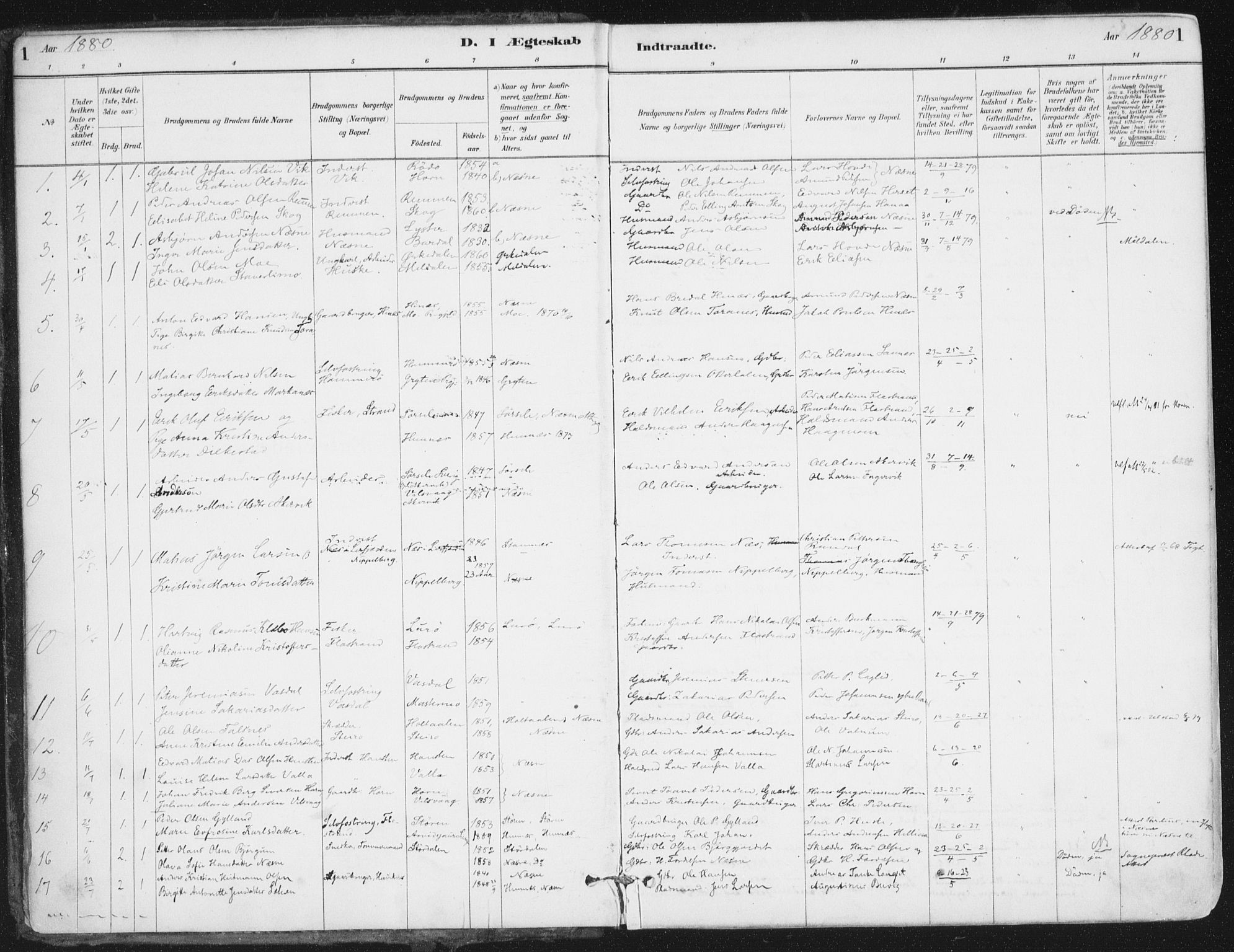 Ministerialprotokoller, klokkerbøker og fødselsregistre - Nordland, SAT/A-1459/838/L0553: Ministerialbok nr. 838A11, 1880-1910, s. 1