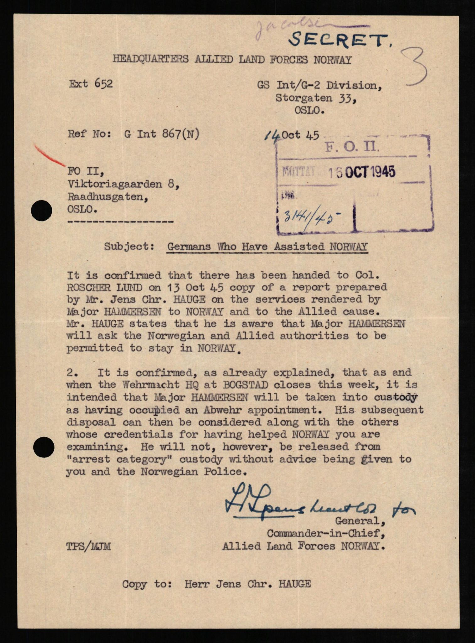 Forsvaret, Forsvarets overkommando II, AV/RA-RAFA-3915/D/Db/L0011: CI Questionaires. Tyske okkupasjonsstyrker i Norge. Tyskere., 1945-1946, s. 491