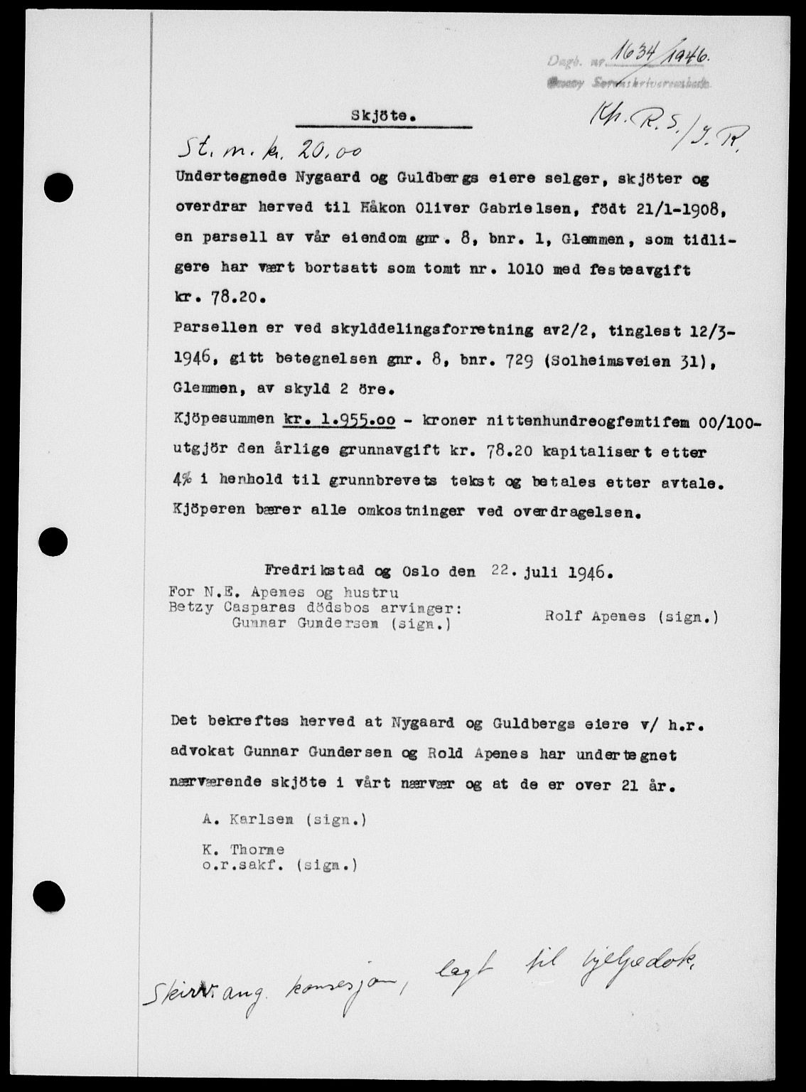 Onsøy sorenskriveri, SAO/A-10474/G/Ga/Gab/L0016: Pantebok nr. II A-16, 1946-1946, Dagboknr: 1634/1946