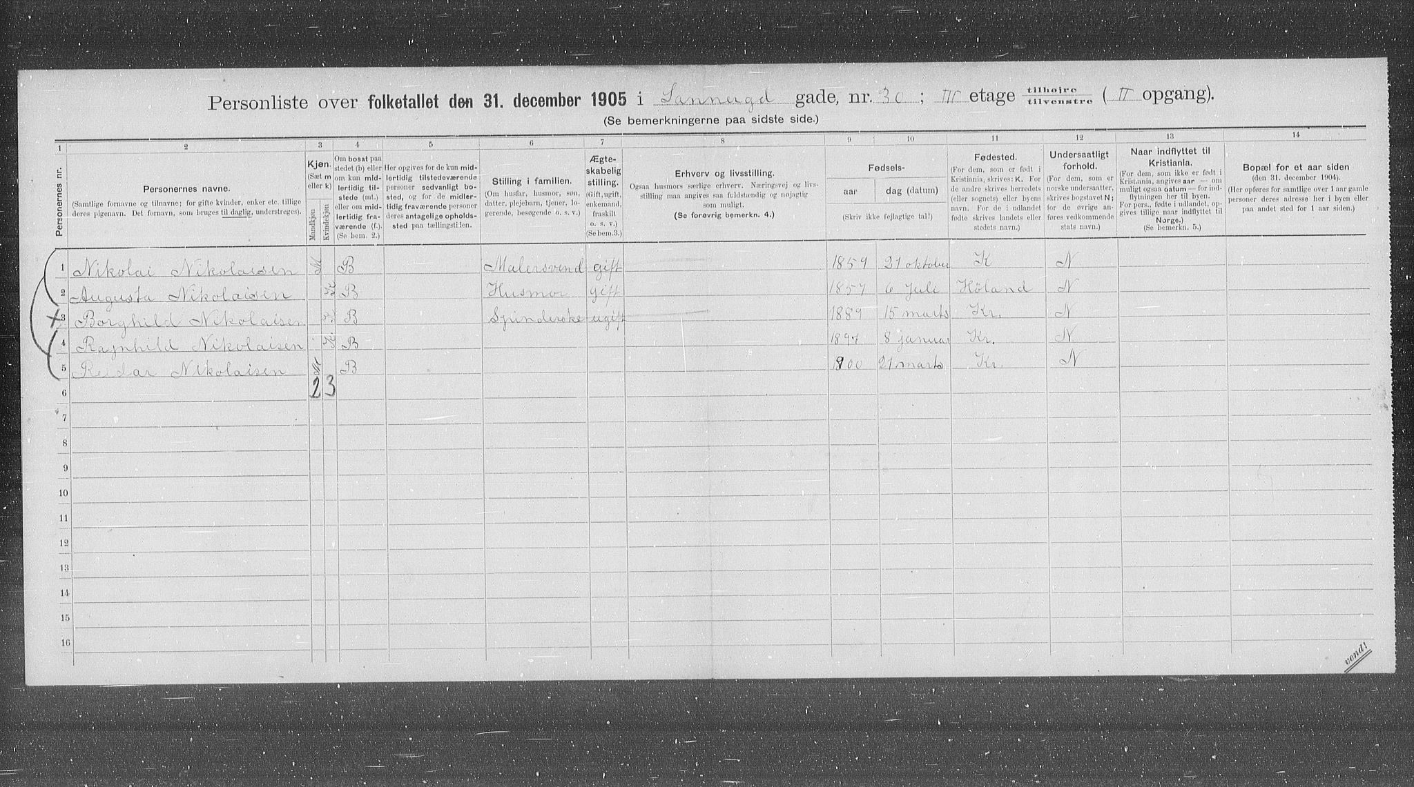 OBA, Kommunal folketelling 31.12.1905 for Kristiania kjøpstad, 1905, s. 46301