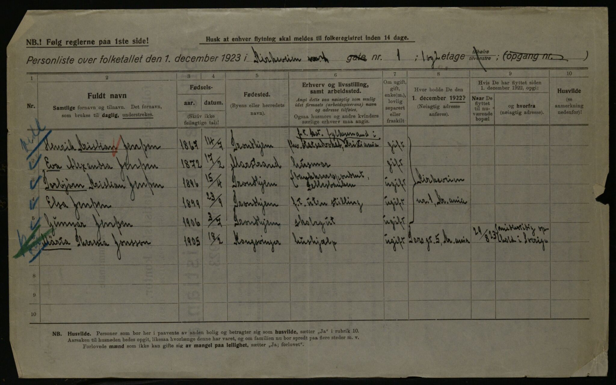 OBA, Kommunal folketelling 1.12.1923 for Kristiania, 1923, s. 56602