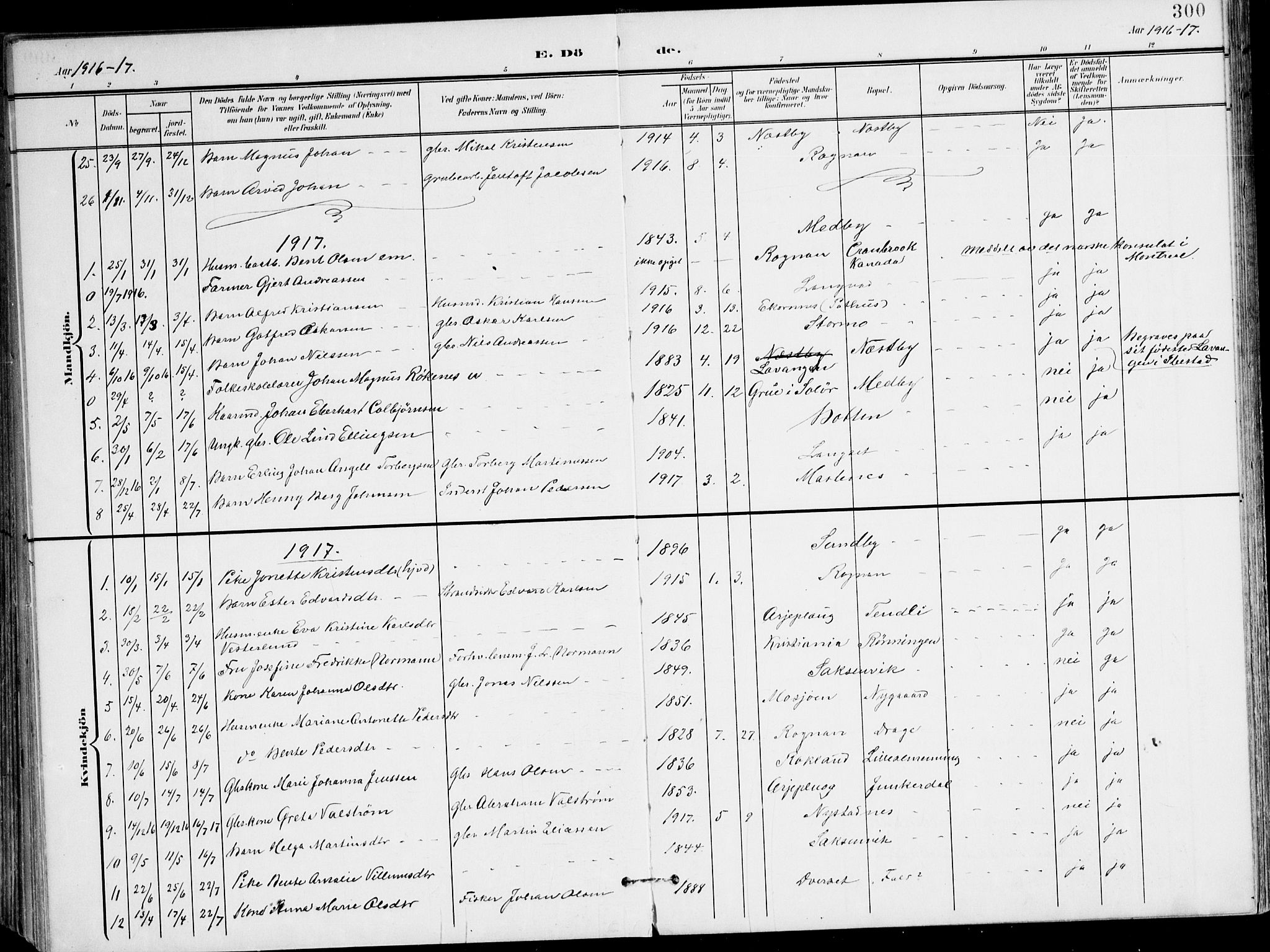 Ministerialprotokoller, klokkerbøker og fødselsregistre - Nordland, AV/SAT-A-1459/847/L0672: Ministerialbok nr. 847A12, 1902-1919, s. 300