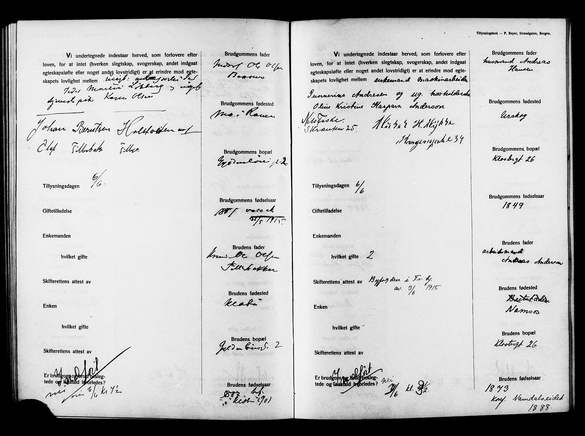 Ministerialprotokoller, klokkerbøker og fødselsregistre - Sør-Trøndelag, SAT/A-1456/604/L0194: Lysningsprotokoll nr. 604A15, 1912-1916