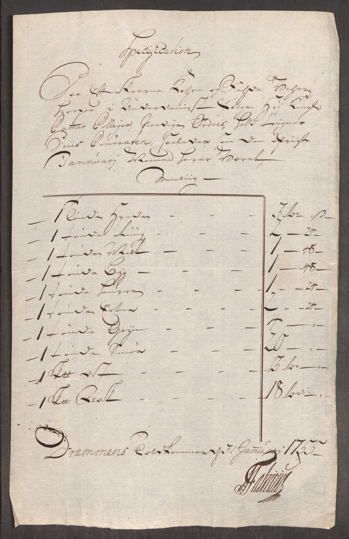 RA, Rentekammeret inntil 1814, Realistisk ordnet avdeling, Oe/L0005: [Ø1]: Priskuranter, 1753-1757, s. 418
