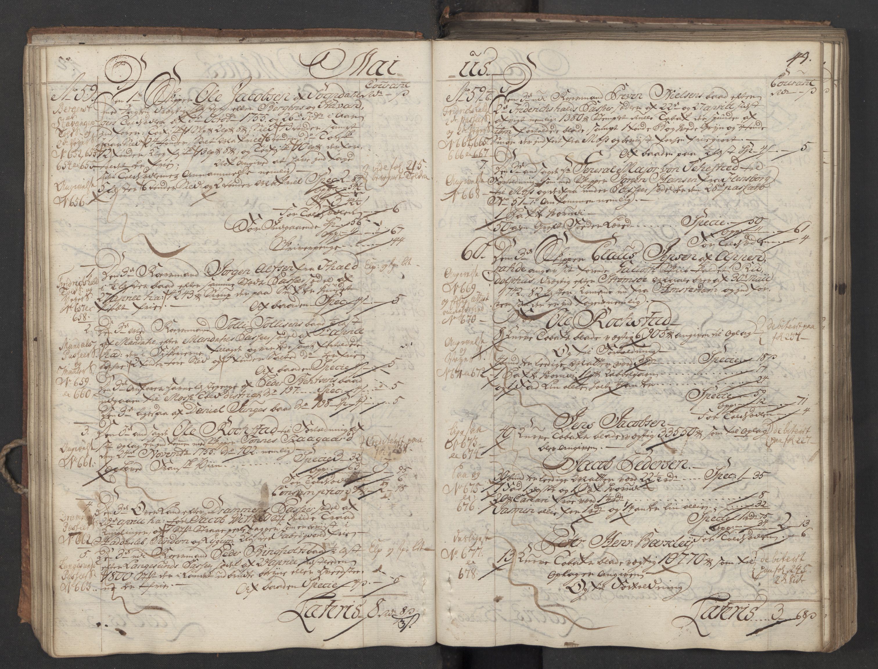 Generaltollkammeret, tollregnskaper, AV/RA-EA-5490/R06/L0037/0001: Tollregnskaper Kristiania / Inngående hovedtollbok, 1756, s. 42b-43a