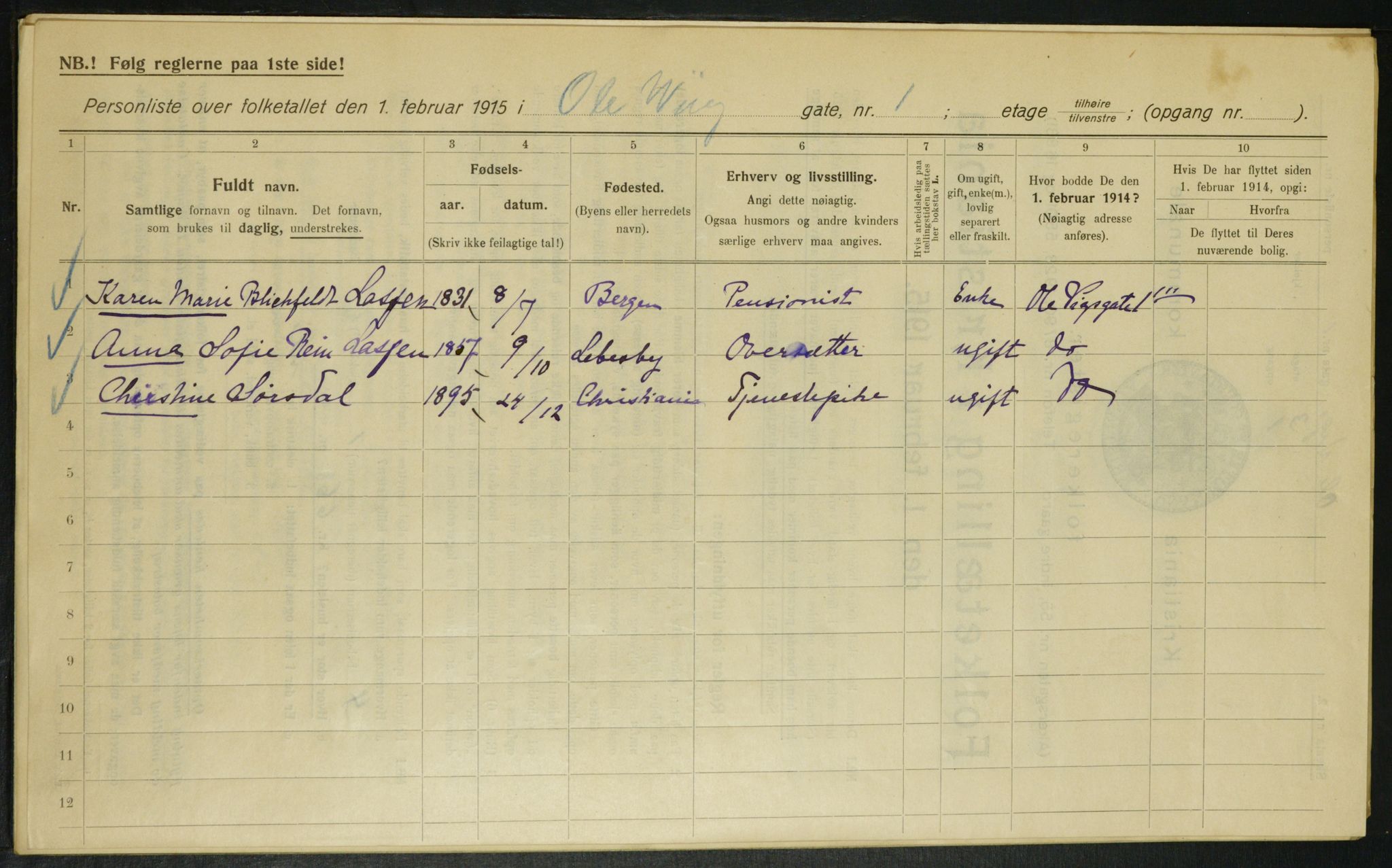 OBA, Kommunal folketelling 1.2.1915 for Kristiania, 1915, s. 74848