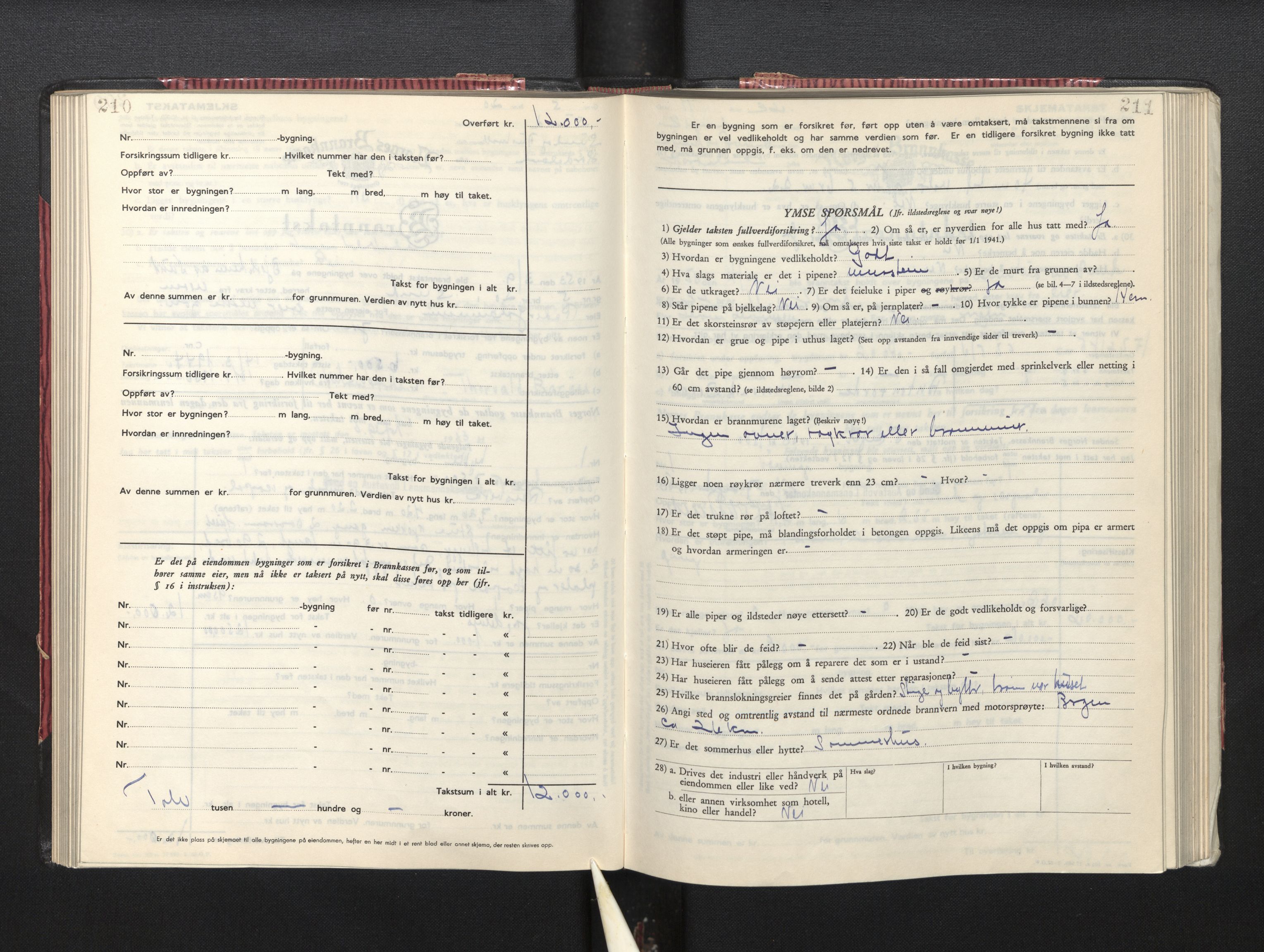 Lensmannen i Sund og Austevoll, SAB/A-35201/0012/L0005: Branntakstprotokoll, skjematakst, 1949-1955, s. 210-211