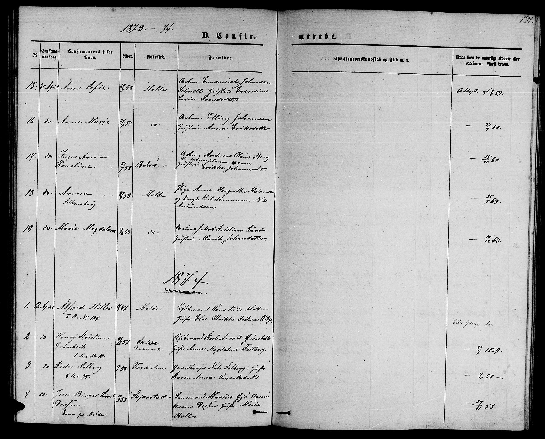 Ministerialprotokoller, klokkerbøker og fødselsregistre - Møre og Romsdal, SAT/A-1454/558/L0701: Klokkerbok nr. 558C02, 1862-1879, s. 191