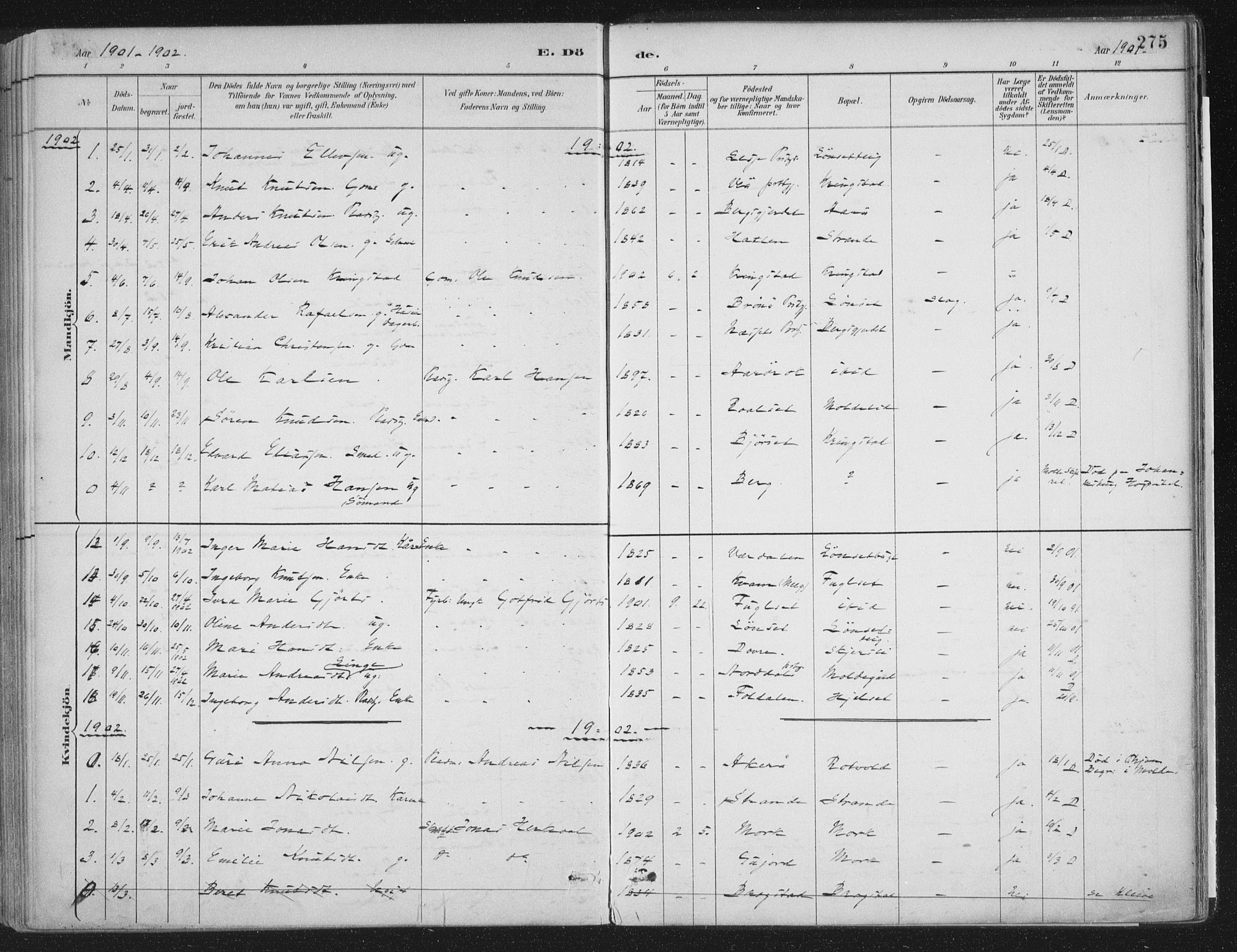 Ministerialprotokoller, klokkerbøker og fødselsregistre - Møre og Romsdal, AV/SAT-A-1454/555/L0658: Ministerialbok nr. 555A09, 1887-1917, s. 275