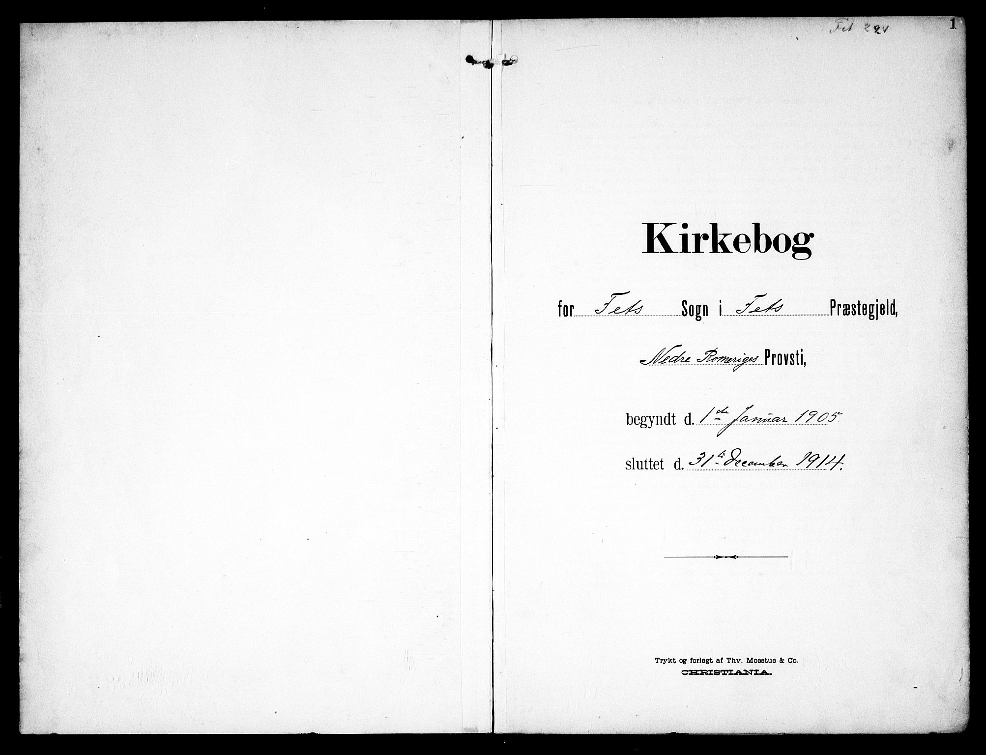 Fet prestekontor Kirkebøker, SAO/A-10370a/F/Fa/L0016: Ministerialbok nr. I 16, 1905-1914, s. 1