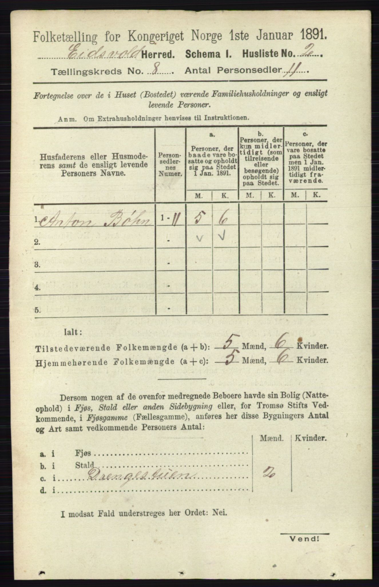 RA, Folketelling 1891 for 0237 Eidsvoll herred, 1891, s. 5105