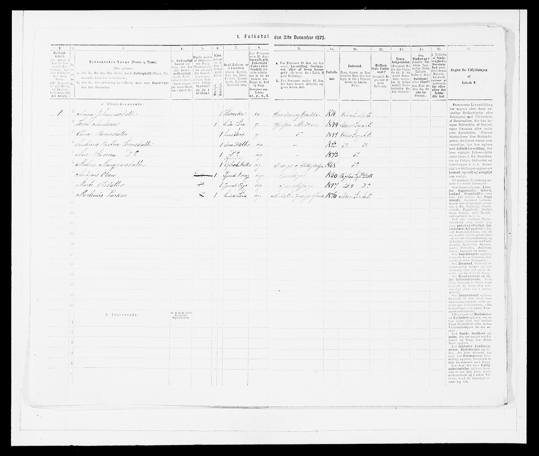 SAB, Folketelling 1875 for 1428P Askvoll prestegjeld, 1875, s. 580