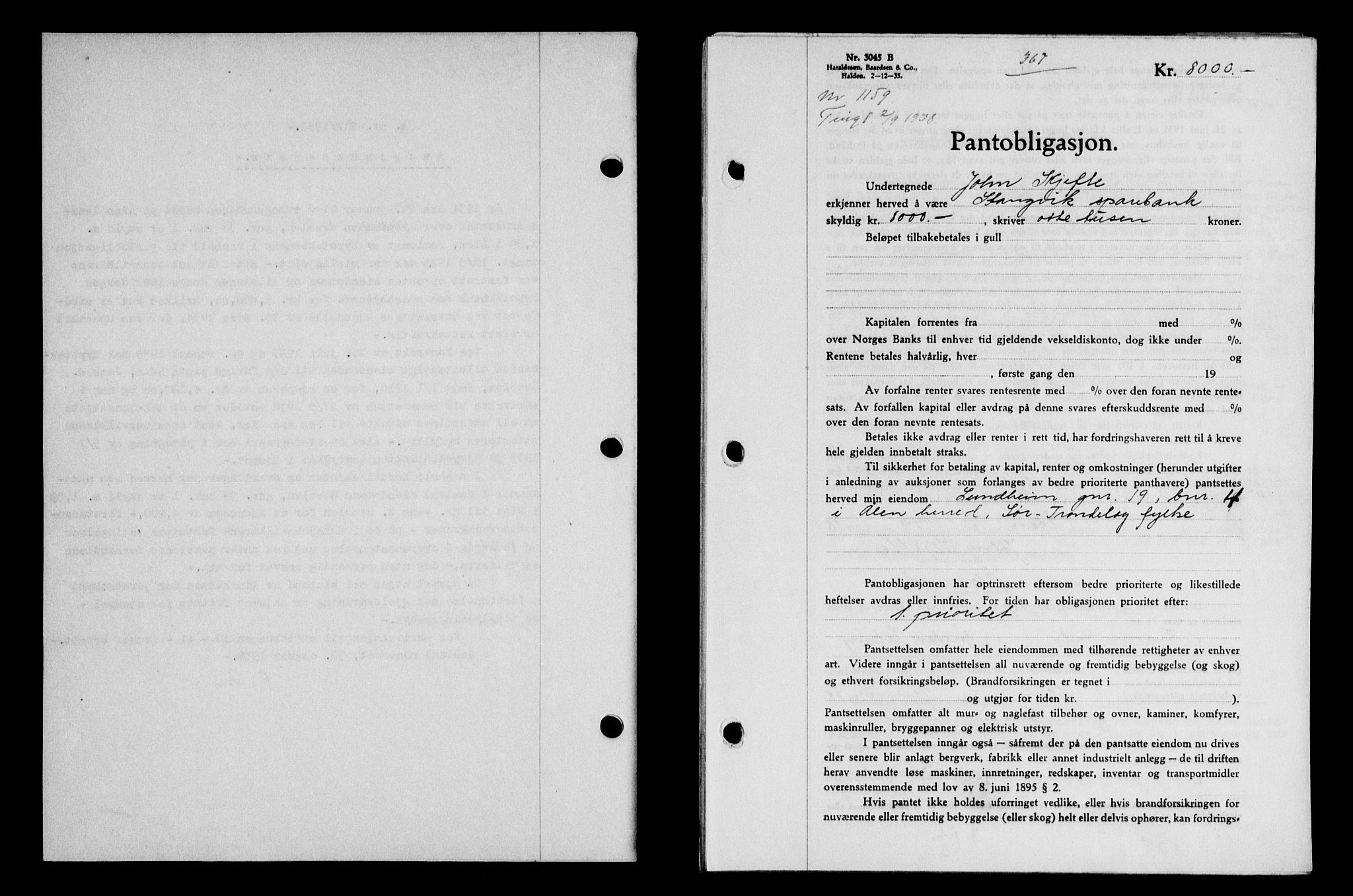 Gauldal sorenskriveri, SAT/A-0014/1/2/2C/L0049: Pantebok nr. 53, 1938-1938, Dagboknr: 1159/1938