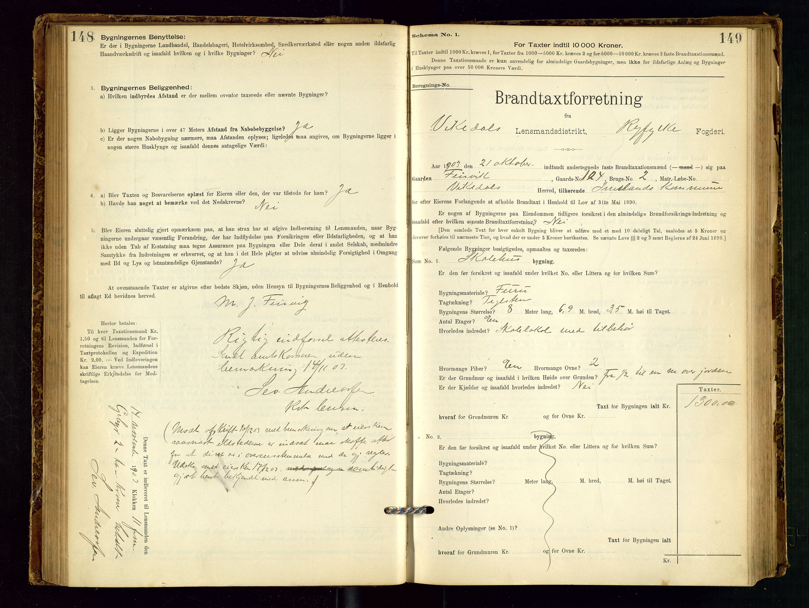 Vikedal lensmannskontor, SAST/A-100179/Gob/L0004: Branntakstprotokoll, 1894-1952, s. 148-149