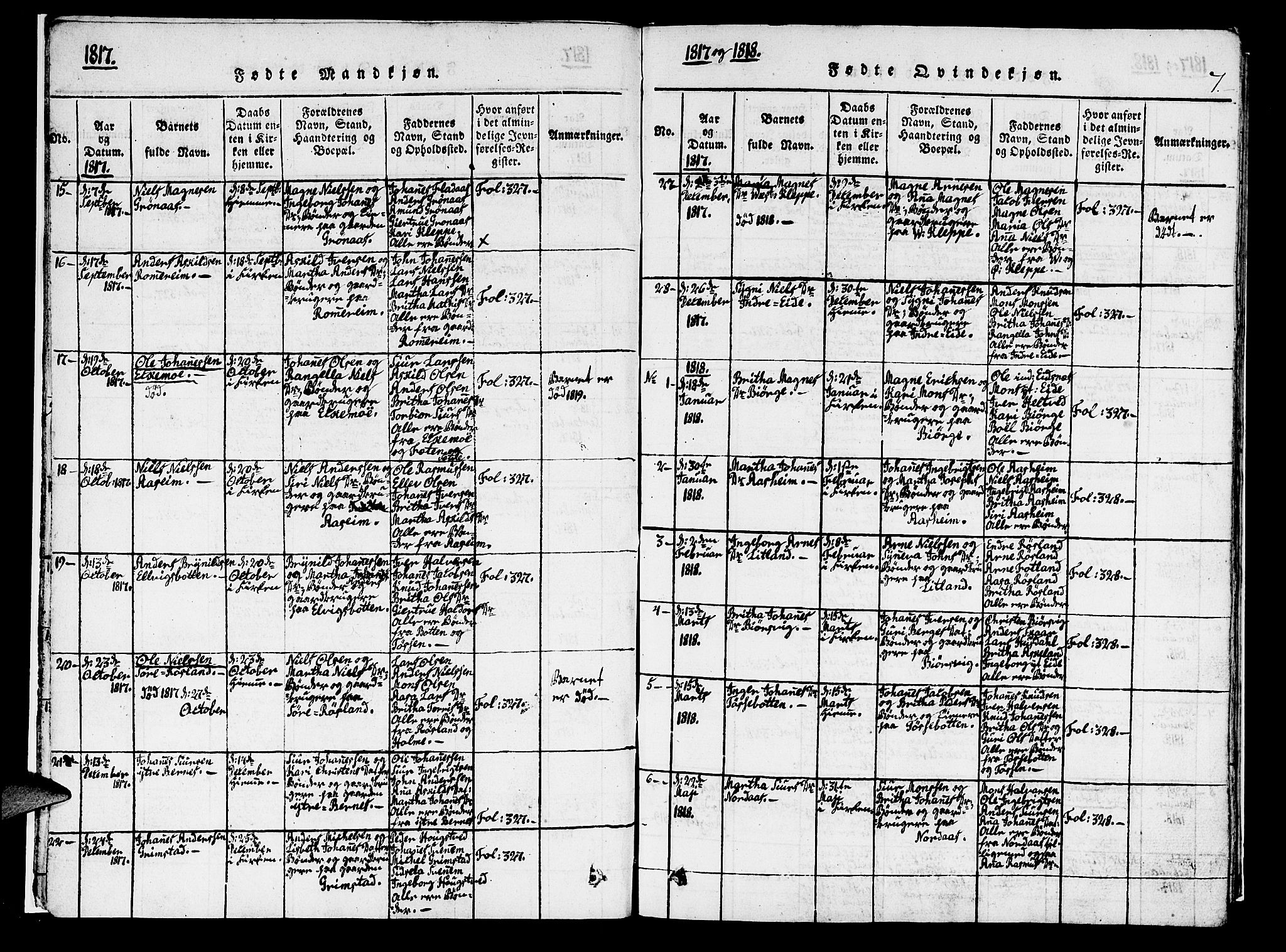 Hosanger sokneprestembete, AV/SAB-A-75801/H/Haa: Ministerialbok nr. A 5, 1815-1824, s. 7