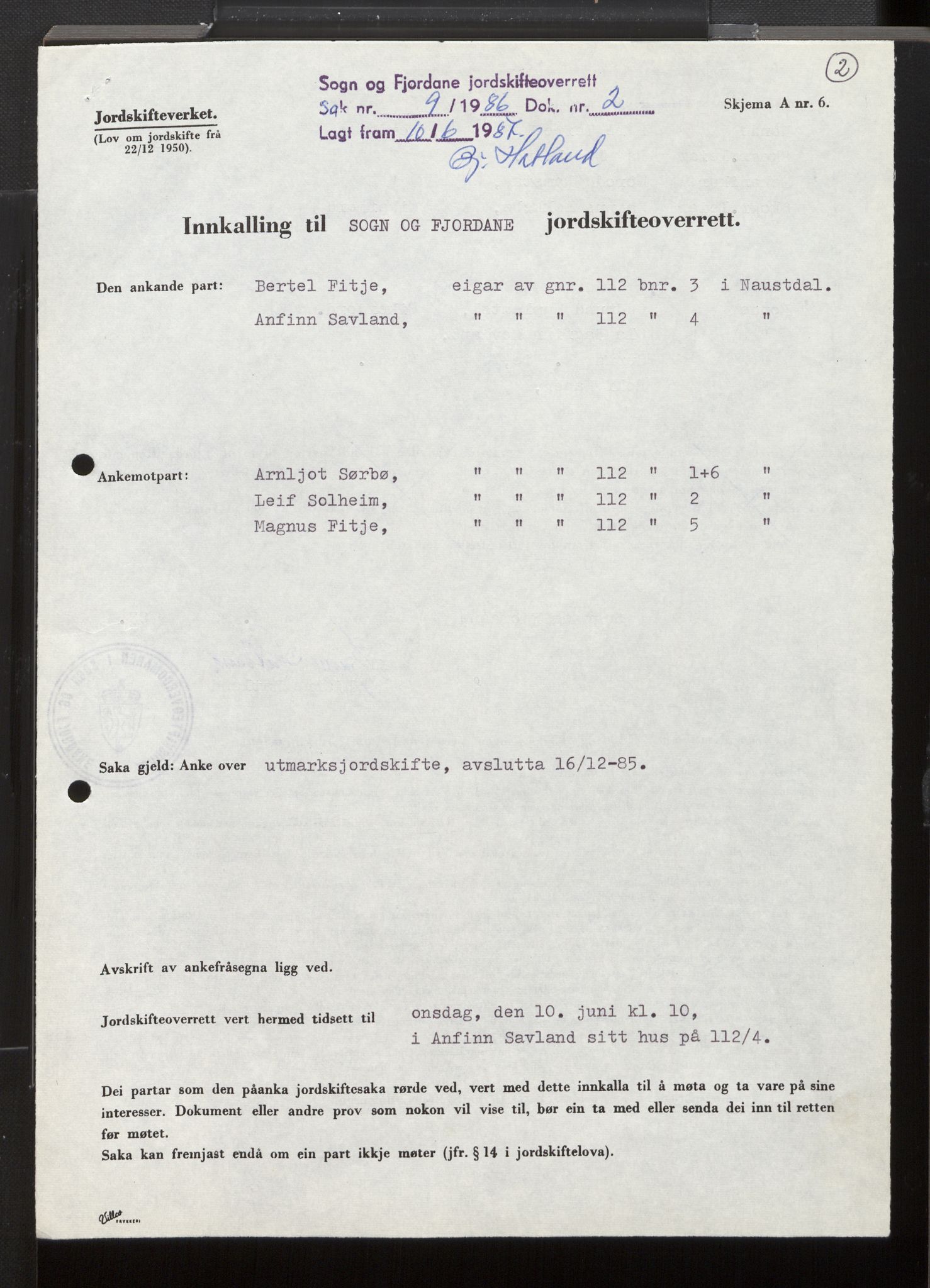 Sunnfjord og Ytre Sogn jordskifterett, AV/SAB-A-100476/F/Fh/L0019/0002: Jordskiftesaker gnr. 108 - 115 / Sak 1490 - 1978 - 0010 Fitje gnr. 112 i Naustdal og ankesak til jordskifteoverretten 2500 - 1986 - 0009 Fitje gnr. 112 i Naustdal, 1978-1988, s. 219