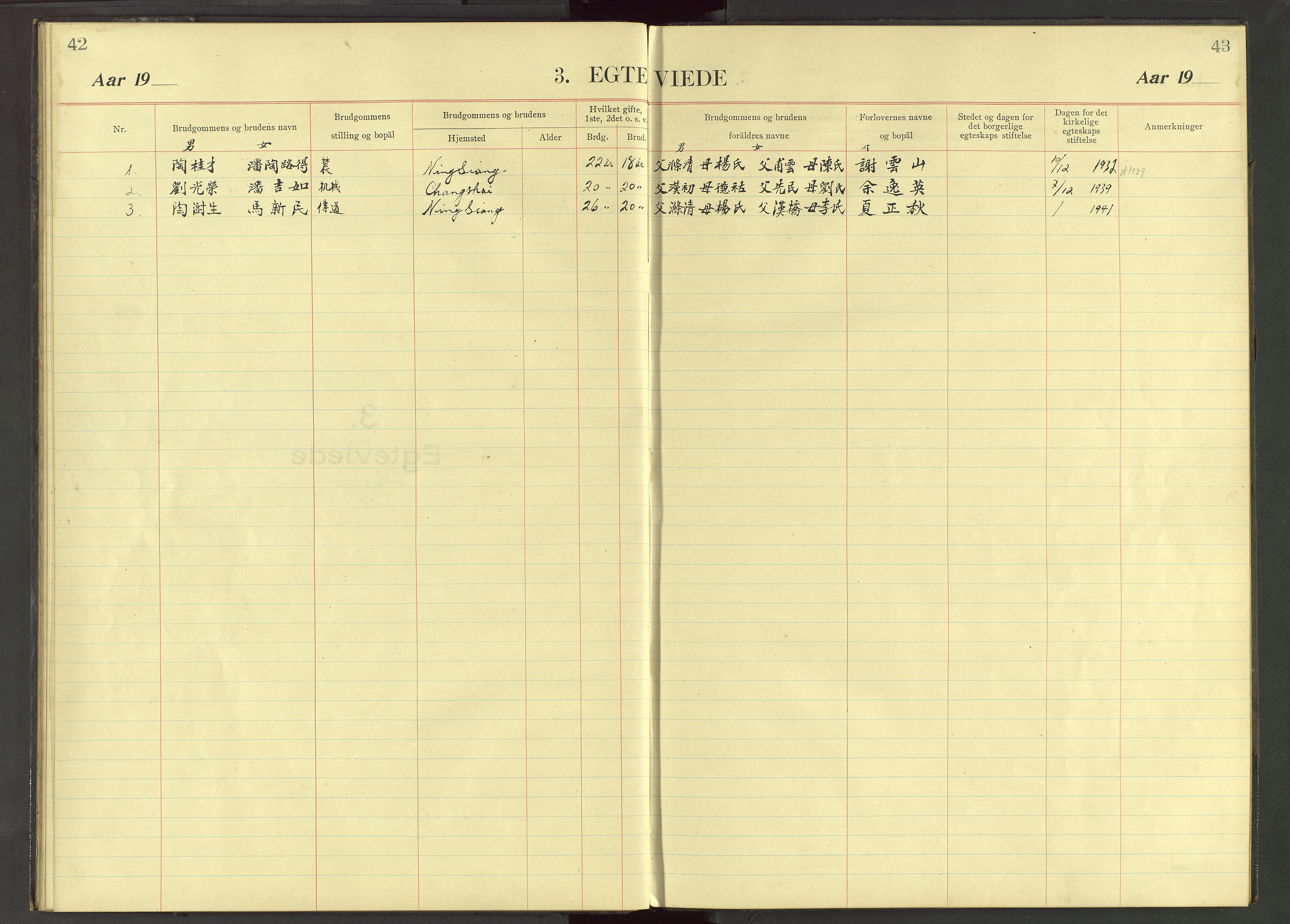 Det Norske Misjonsselskap - utland - Kina (Hunan), VID/MA-A-1065/Dm/L0037: Ministerialbok nr. 75, 1910-1948, s. 42-43