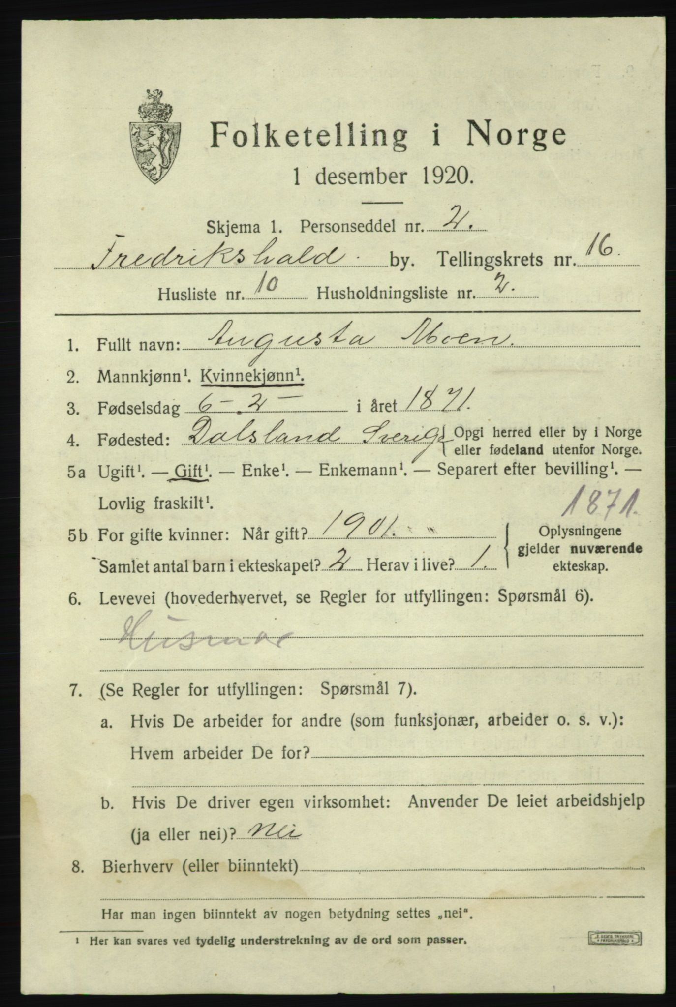 SAO, Folketelling 1920 for 0101 Fredrikshald kjøpstad, 1920, s. 25151