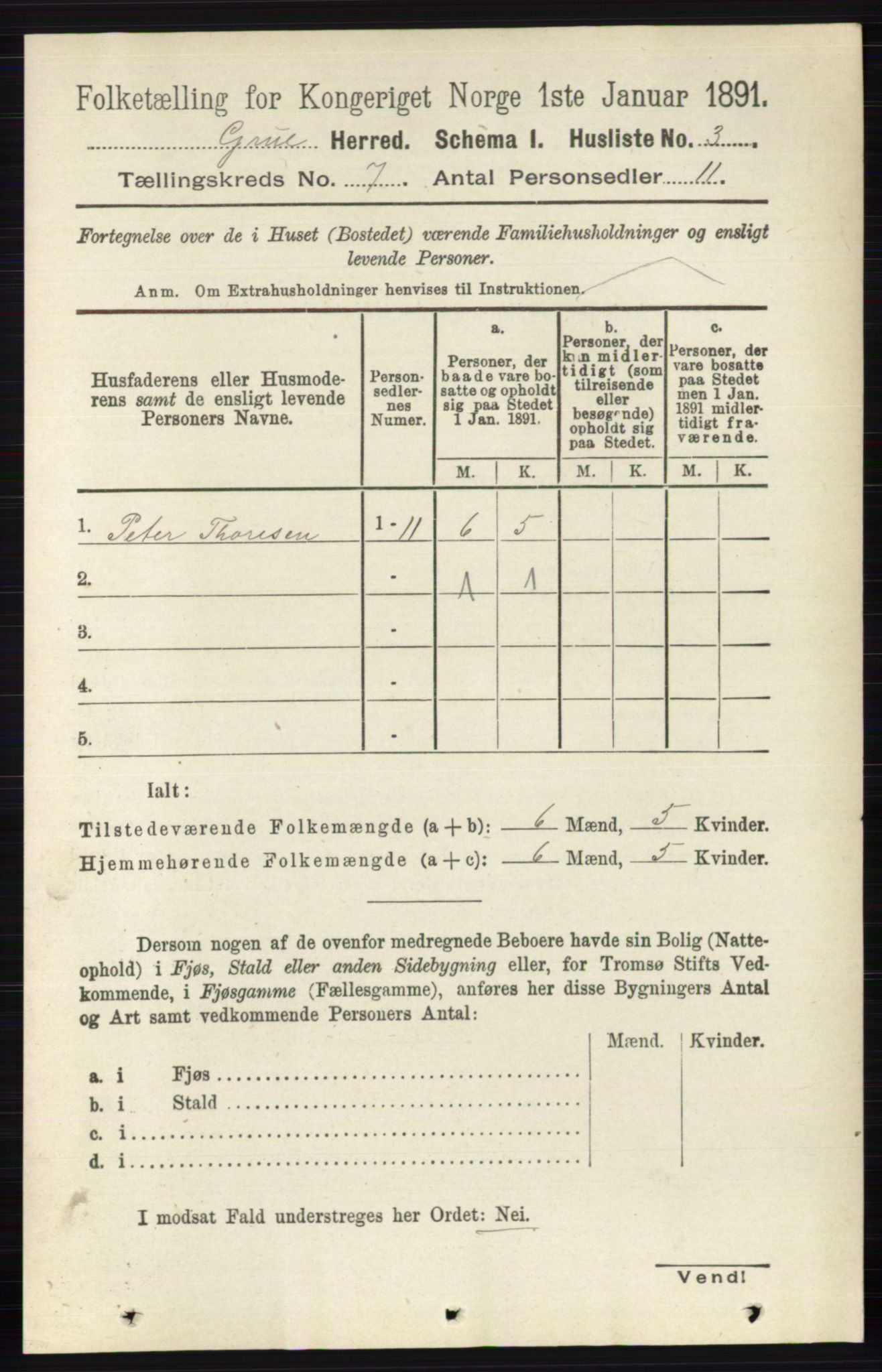 RA, Folketelling 1891 for 0423 Grue herred, 1891, s. 3451