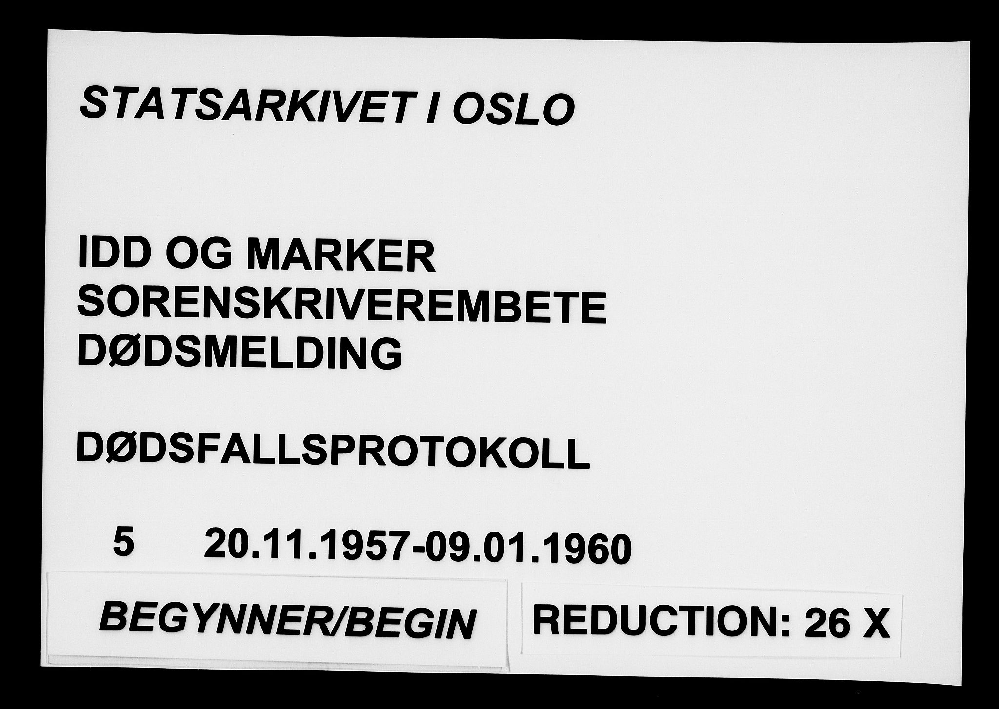 Idd og Marker sorenskriveri, SAO/A-10283/H/Ha/Haa/L0005: Dødsanmeldelsesprotokoll, 1957-1960
