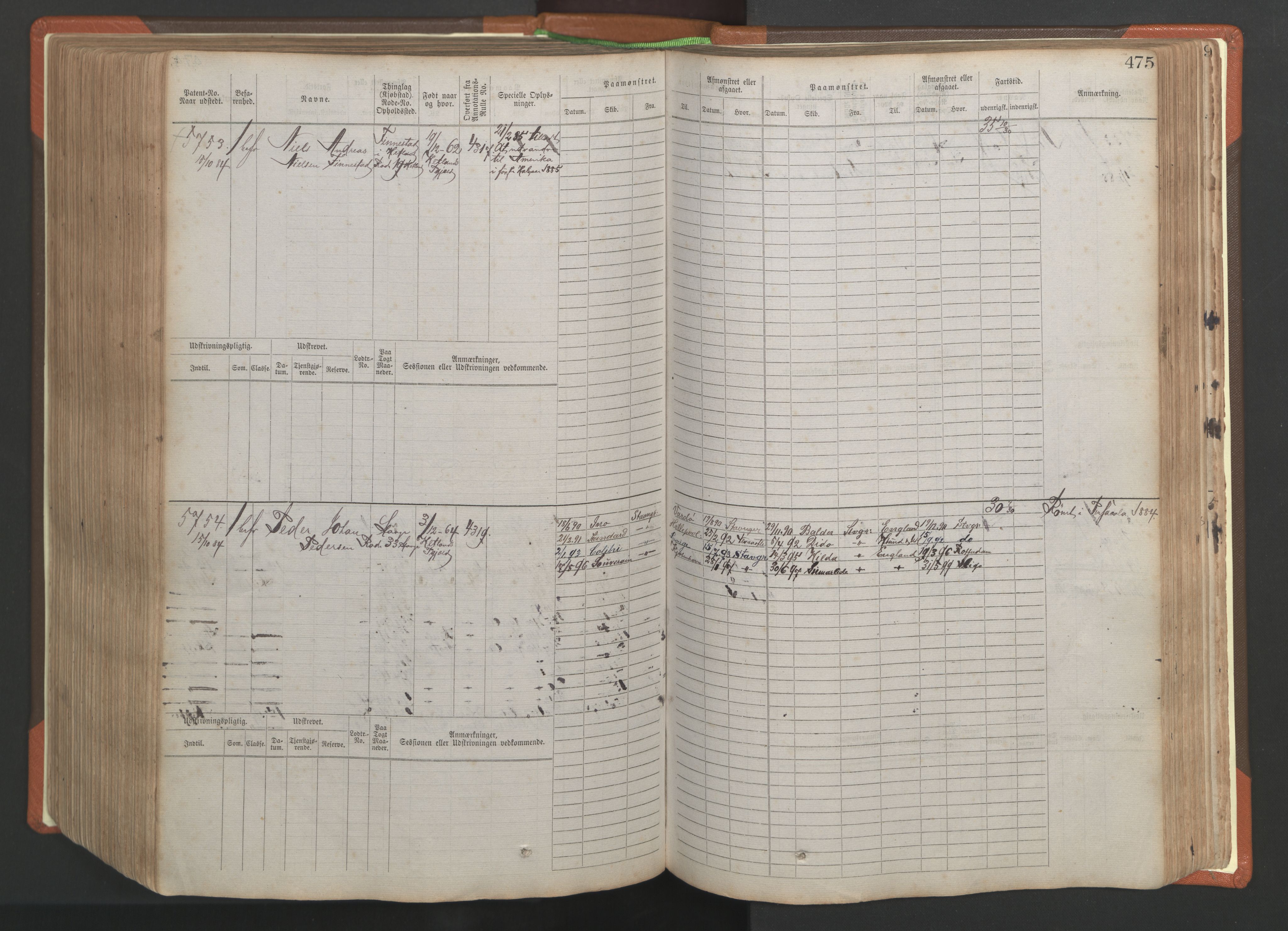 Stavanger sjømannskontor, AV/SAST-A-102006/F/Fb/Fbb/L0009: Sjøfartshovedrulle, patentnr. 4805-6006, 1879-1887, s. 481