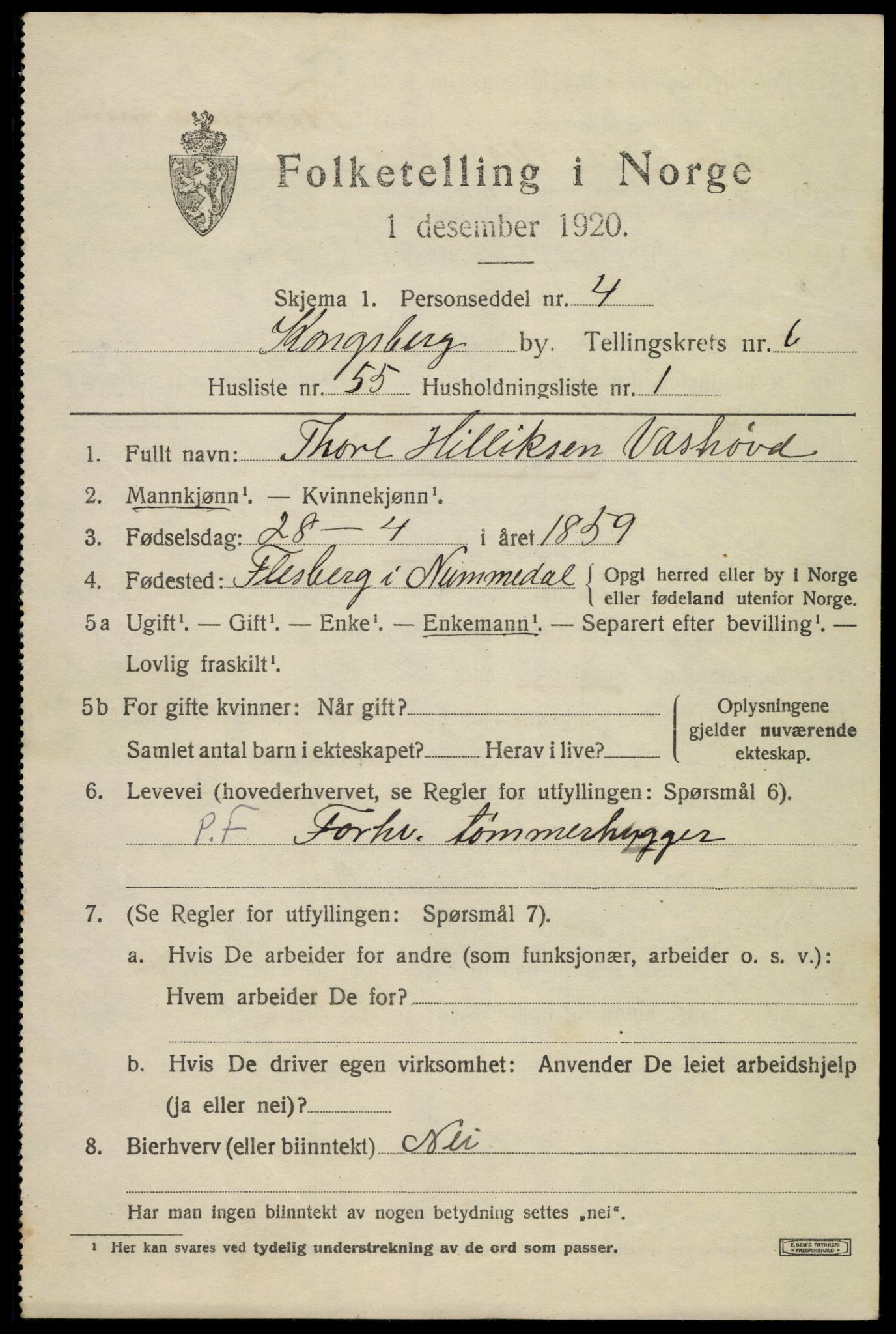 SAKO, Folketelling 1920 for 0604 Kongsberg kjøpstad, 1920, s. 14128