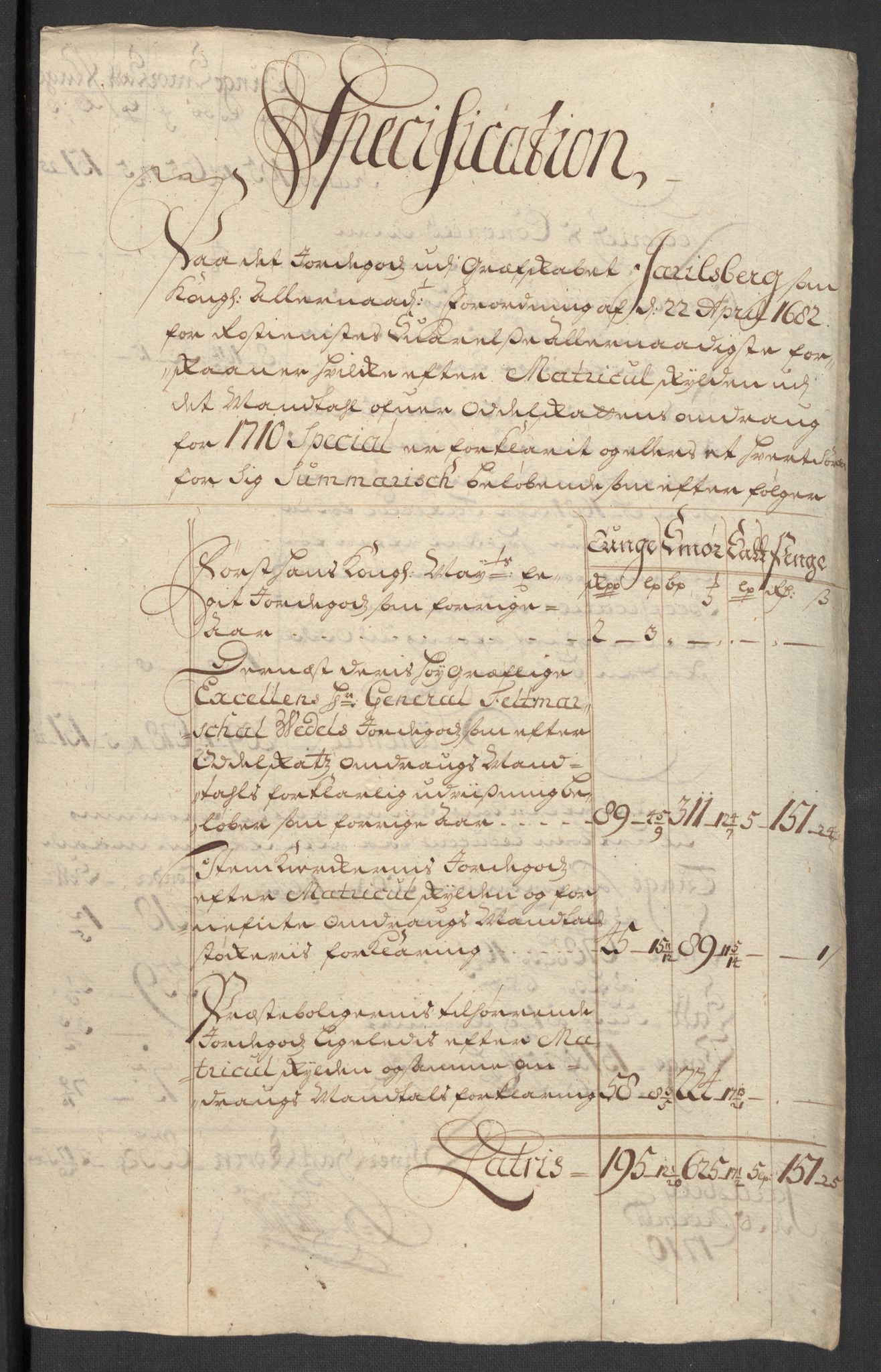 Rentekammeret inntil 1814, Reviderte regnskaper, Fogderegnskap, RA/EA-4092/R32/L1875: Fogderegnskap Jarlsberg grevskap, 1710, s. 154