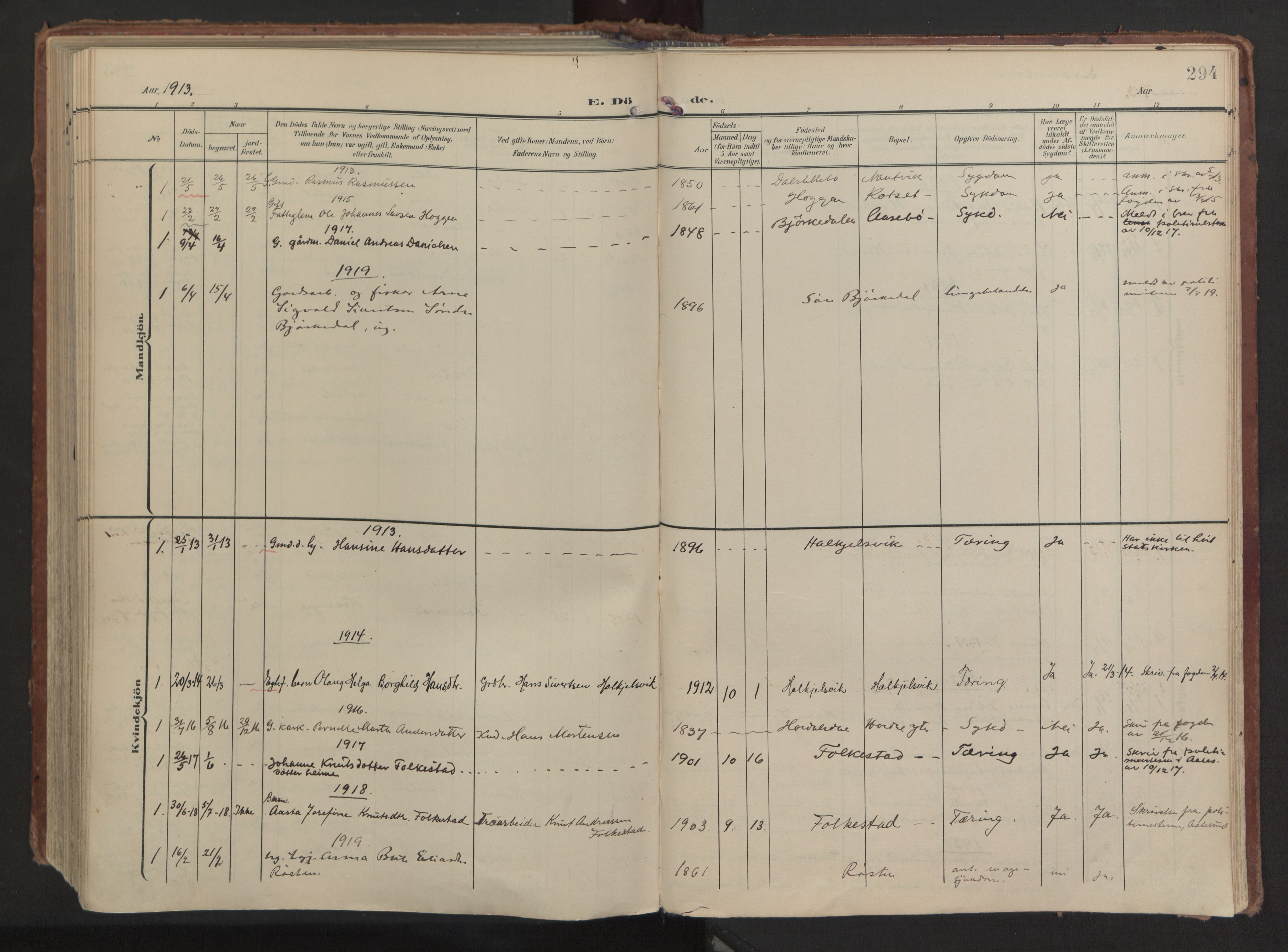 Ministerialprotokoller, klokkerbøker og fødselsregistre - Møre og Romsdal, AV/SAT-A-1454/511/L0144: Ministerialbok nr. 511A11, 1906-1923, s. 294