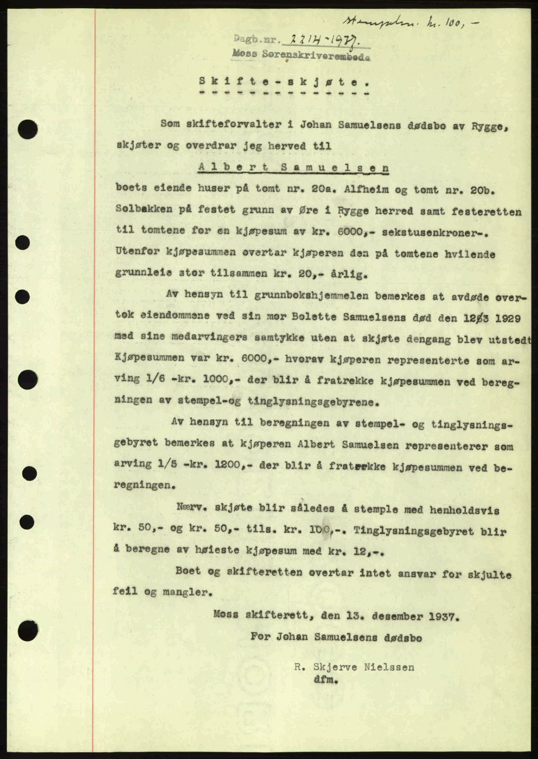 Moss sorenskriveri, SAO/A-10168: Pantebok nr. A3, 1937-1938, Dagboknr: 2214/1937
