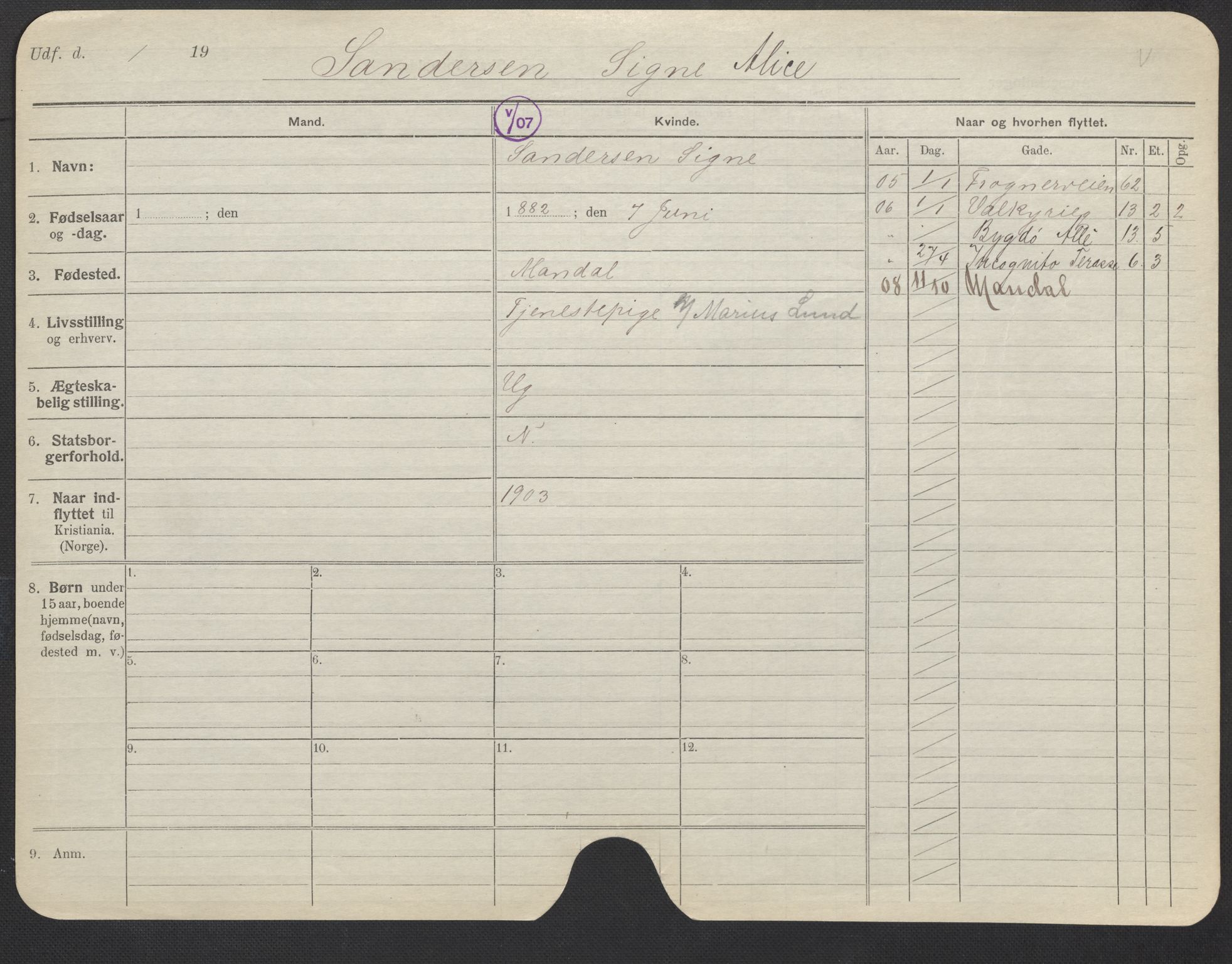Oslo folkeregister, Registerkort, AV/SAO-A-11715/F/Fa/Fac/L0023: Kvinner, 1906-1914, s. 677a