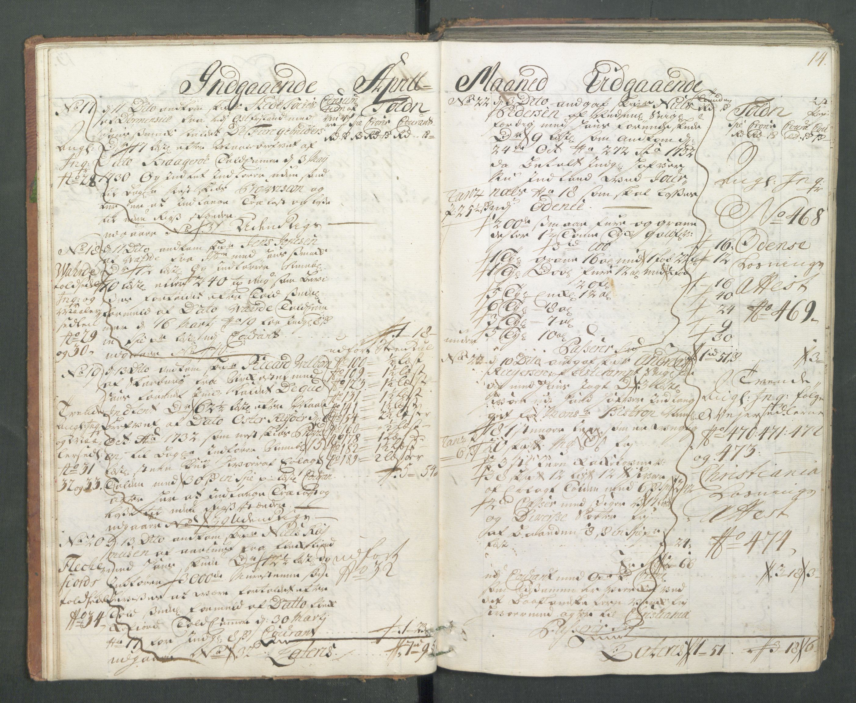 Generaltollkammeret, tollregnskaper, AV/RA-EA-5490/R14/L0013/0001: Tollregnskaper Øster-Risør / Hovedtollbok, 1733, s. 13b-14a
