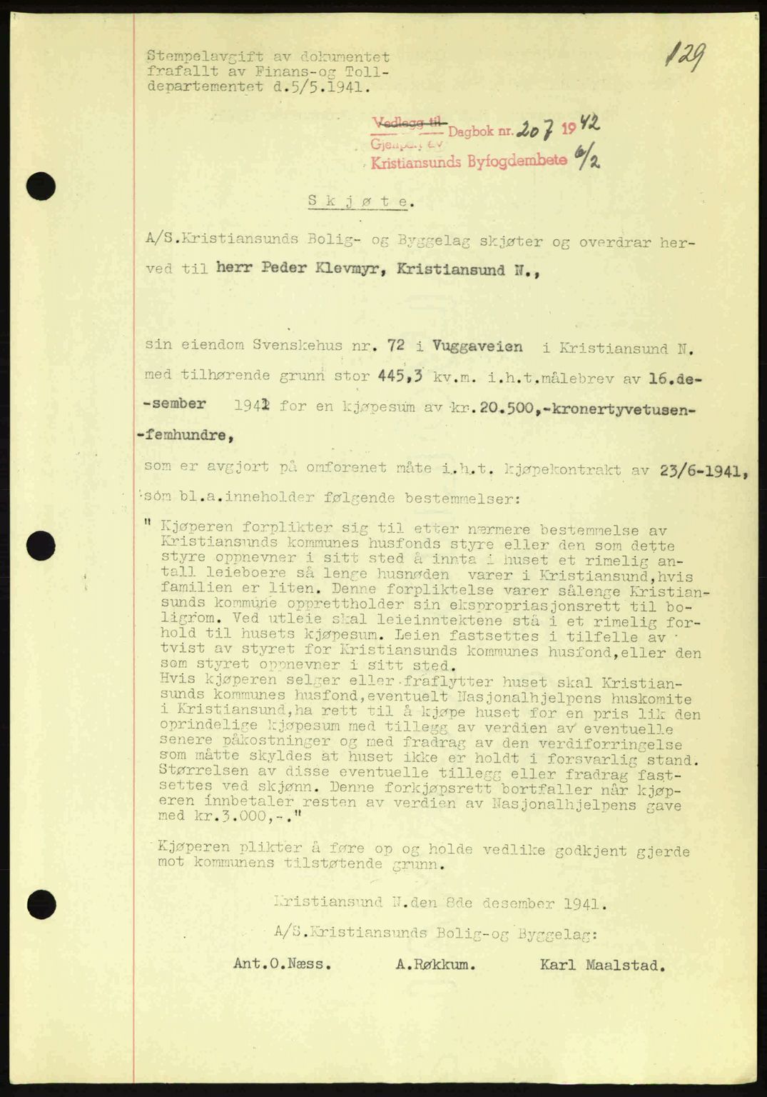Kristiansund byfogd, AV/SAT-A-4587/A/27: Pantebok nr. 34, 1941-1945, Dagboknr: 207/1942