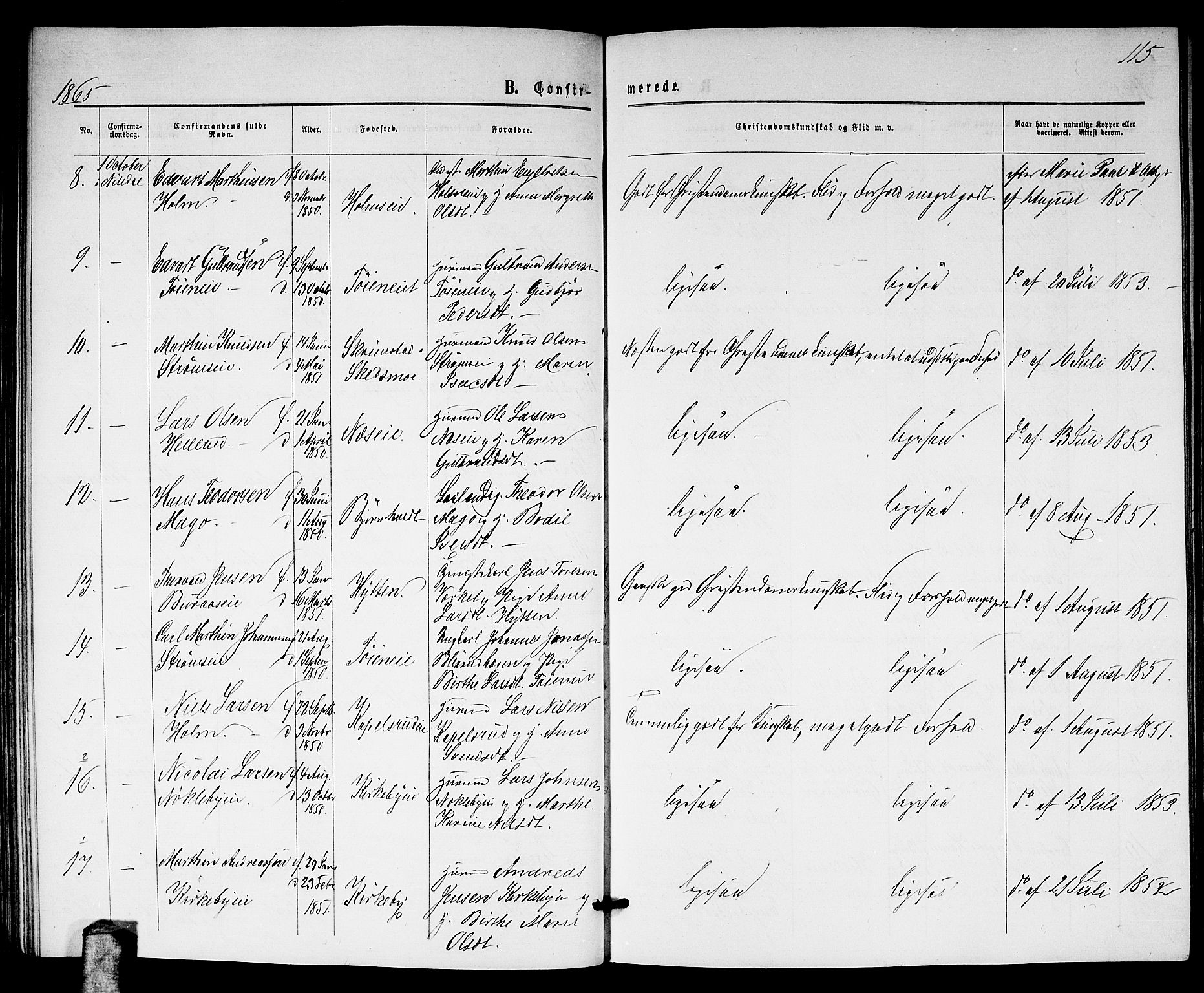 Nittedal prestekontor Kirkebøker, AV/SAO-A-10365a/G/Gb/L0001: Klokkerbok nr. II 1, 1859-1878, s. 115