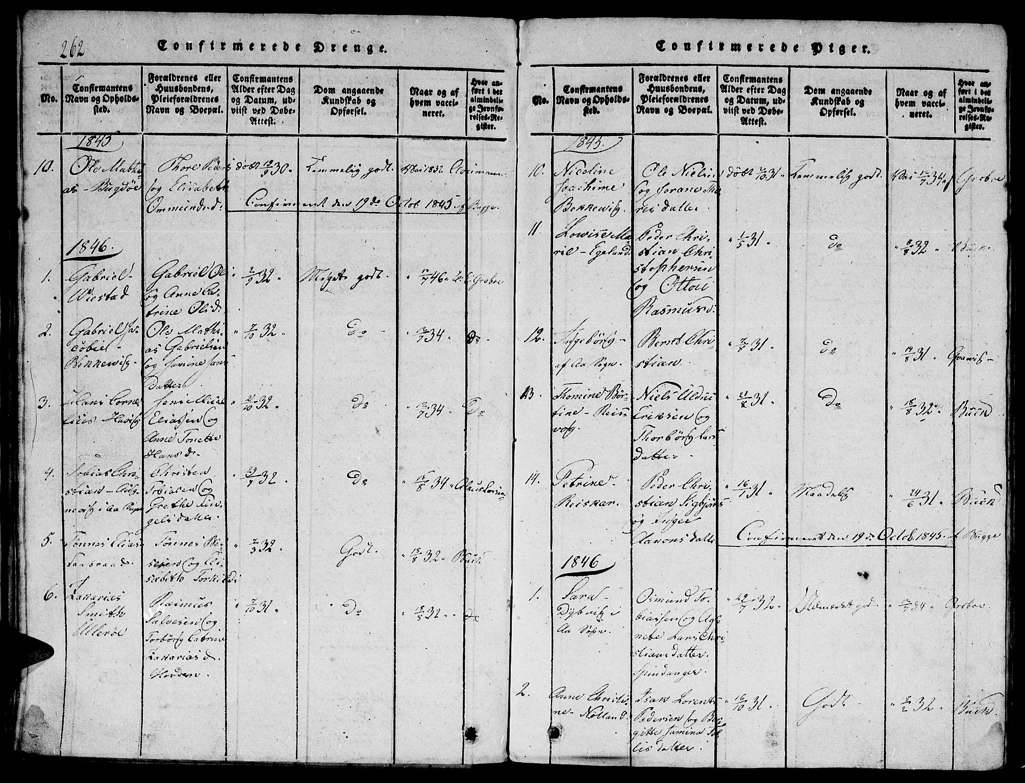 Herad sokneprestkontor, AV/SAK-1111-0018/F/Fb/Fbb/L0001: Klokkerbok nr. B 1, 1815-1852, s. 262