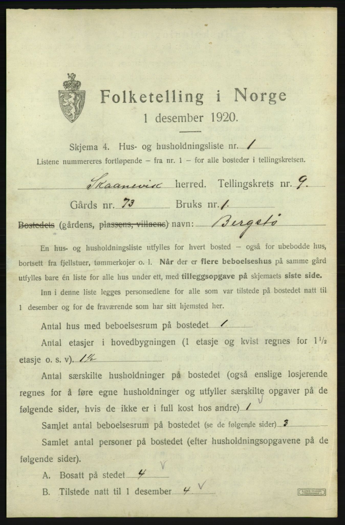 SAB, Folketelling 1920 for 1212 Skånevik herred, 1920, s. 1089