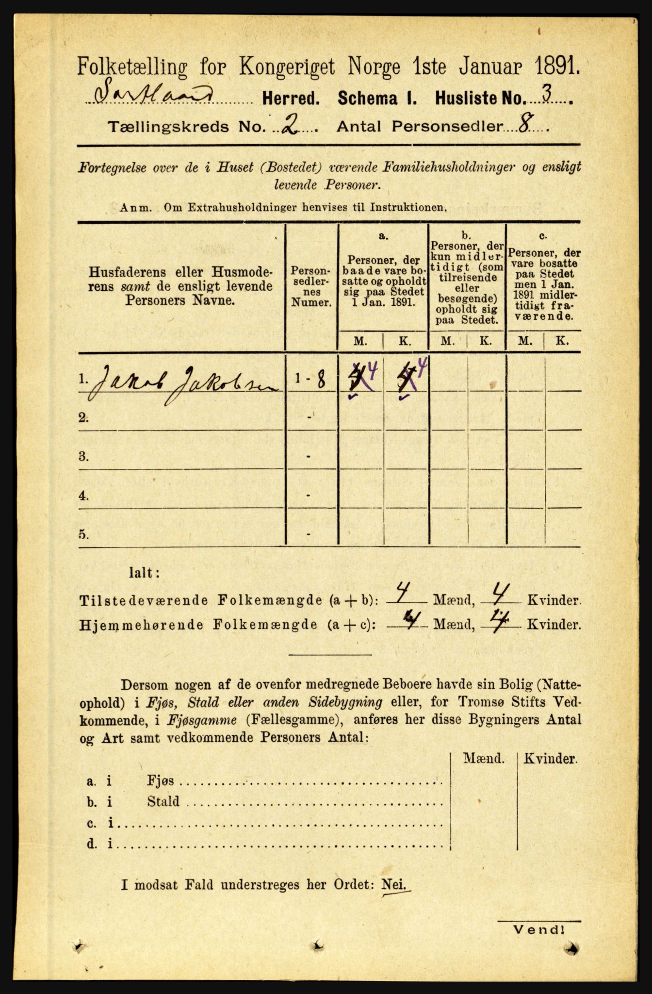 RA, Folketelling 1891 for 1870 Sortland herred, 1891, s. 842