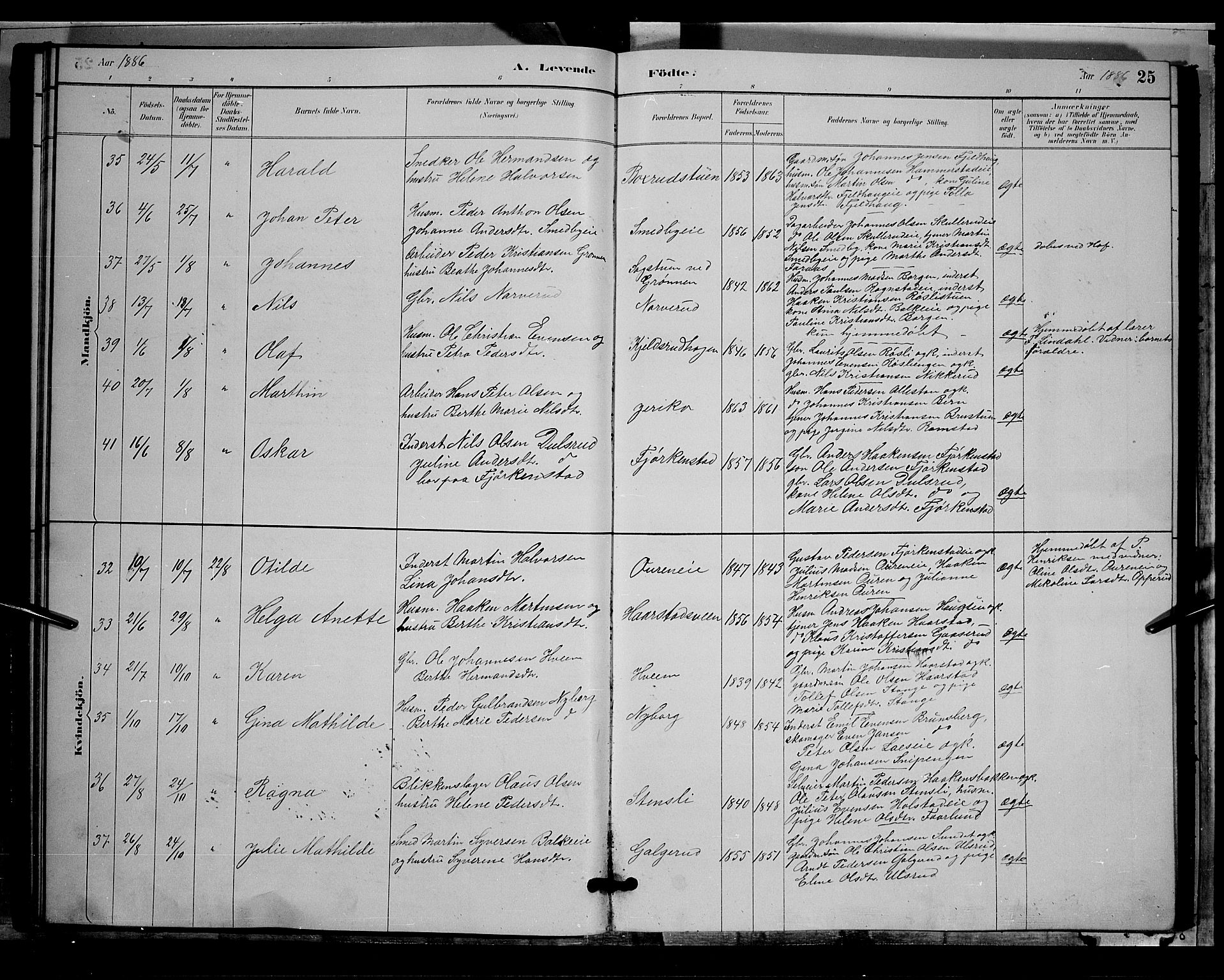Østre Toten prestekontor, AV/SAH-PREST-104/H/Ha/Hab/L0005: Klokkerbok nr. 5, 1884-1893, s. 25