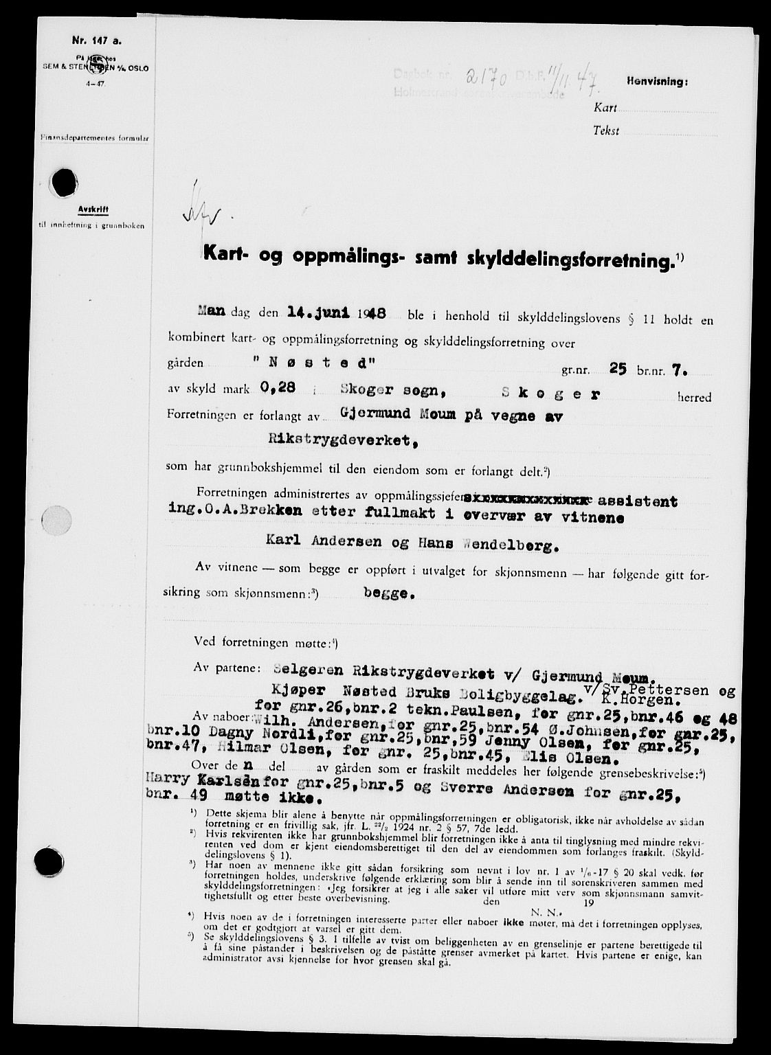 Holmestrand sorenskriveri, SAKO/A-67/G/Ga/Gaa/L0065: Pantebok nr. A-65, 1948-1949, Dagboknr: 2170/1948