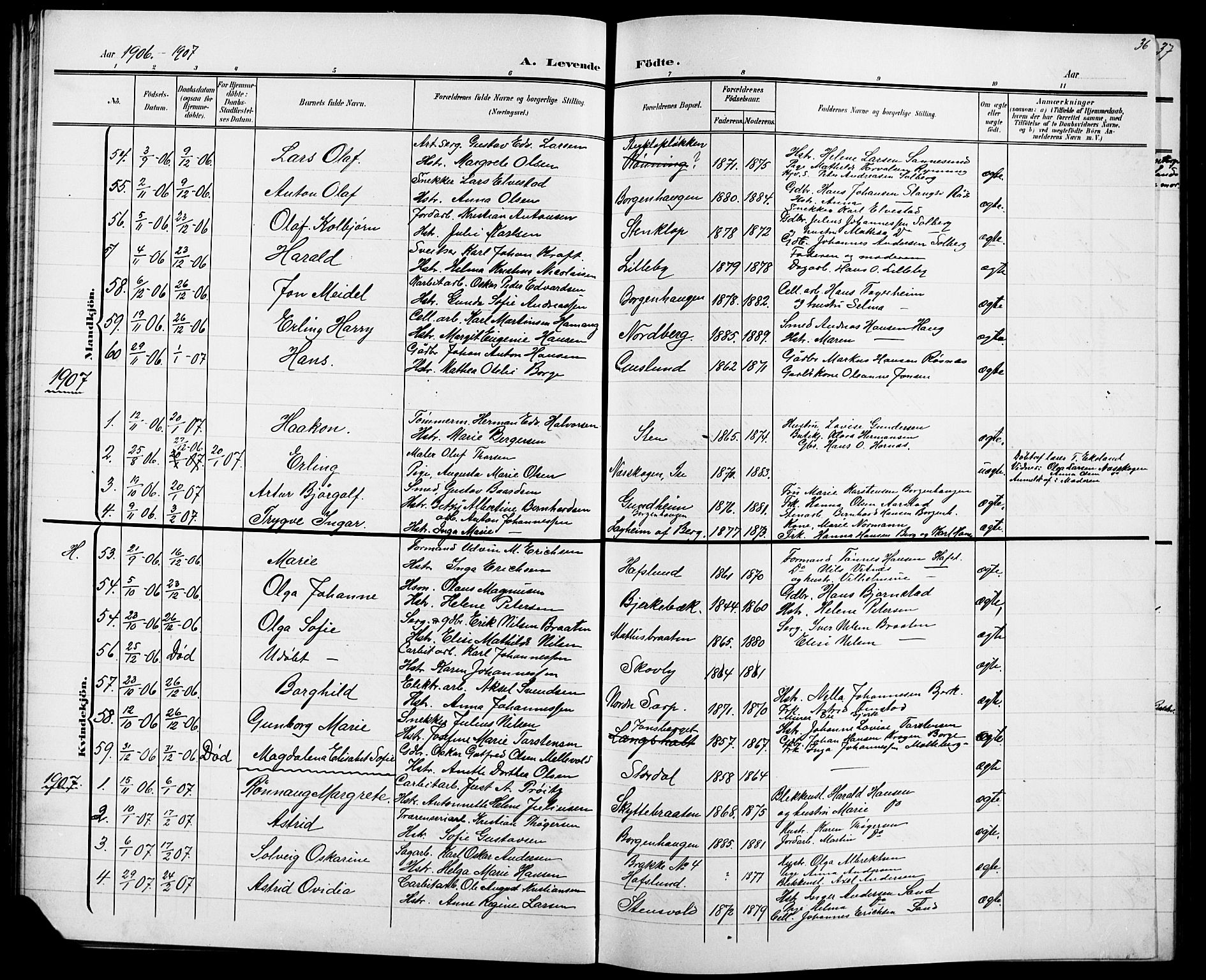 Skjeberg prestekontor Kirkebøker, AV/SAO-A-10923/G/Ga/L0002: Klokkerbok nr. I 2, 1901-1924, s. 36