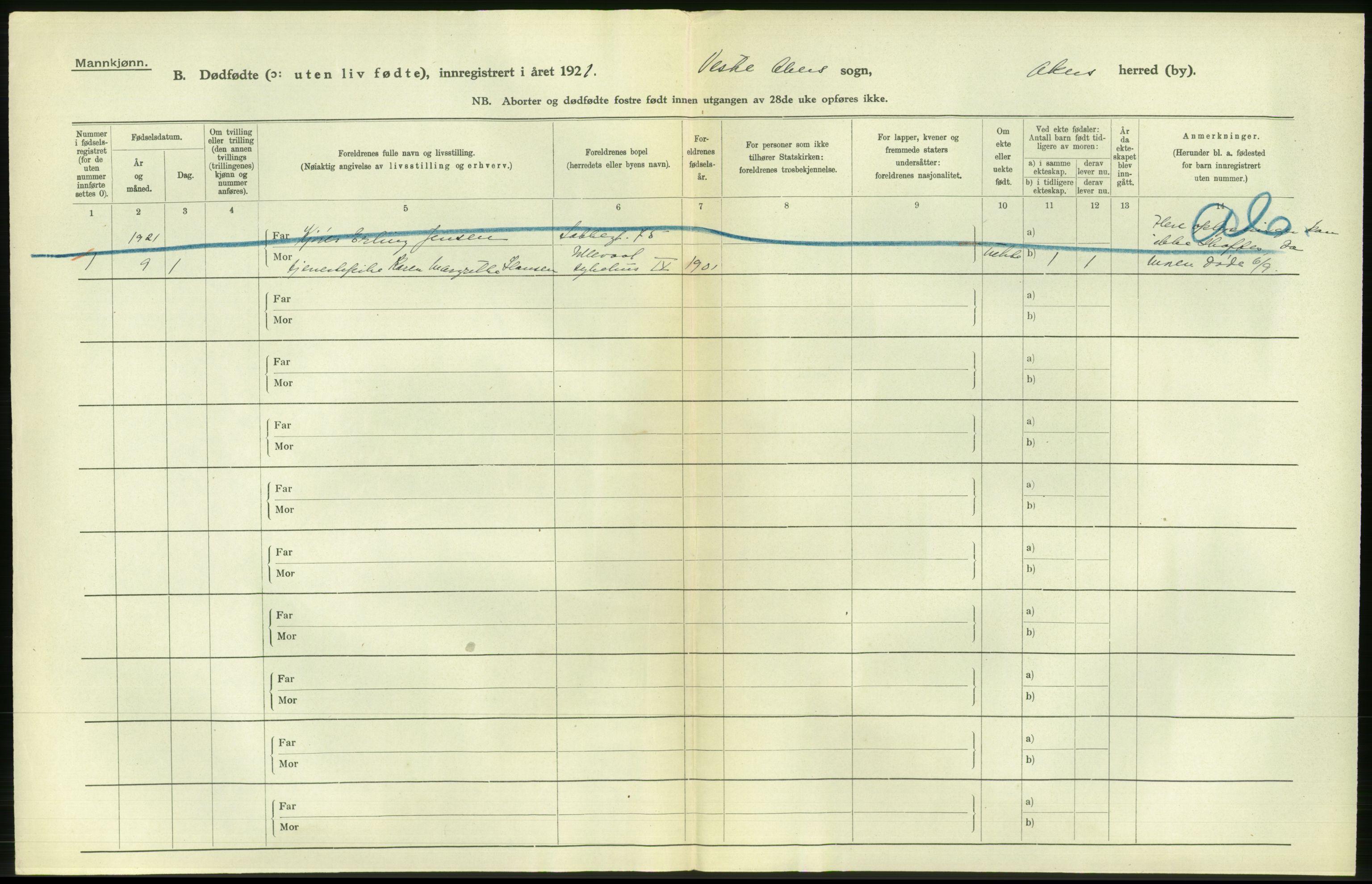 Statistisk sentralbyrå, Sosiodemografiske emner, Befolkning, AV/RA-S-2228/D/Df/Dfc/Dfca/L0006: Akershus fylke: Gifte. dødfødte. Bygder og byer., 1921, s. 346