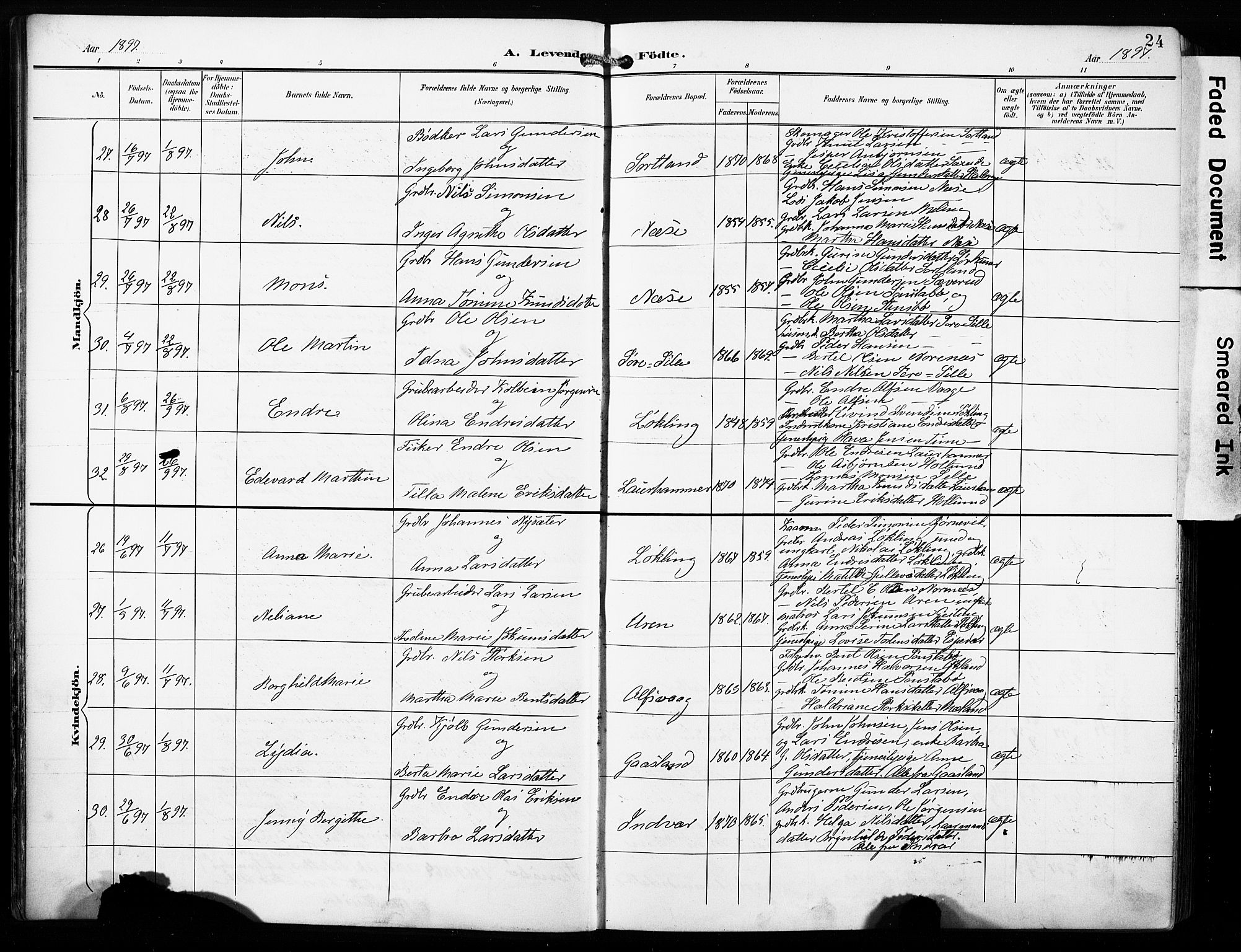 Finnås sokneprestembete, AV/SAB-A-99925/H/Ha/Haa/Haac/L0002: Ministerialbok nr. C 2, 1895-1904, s. 24
