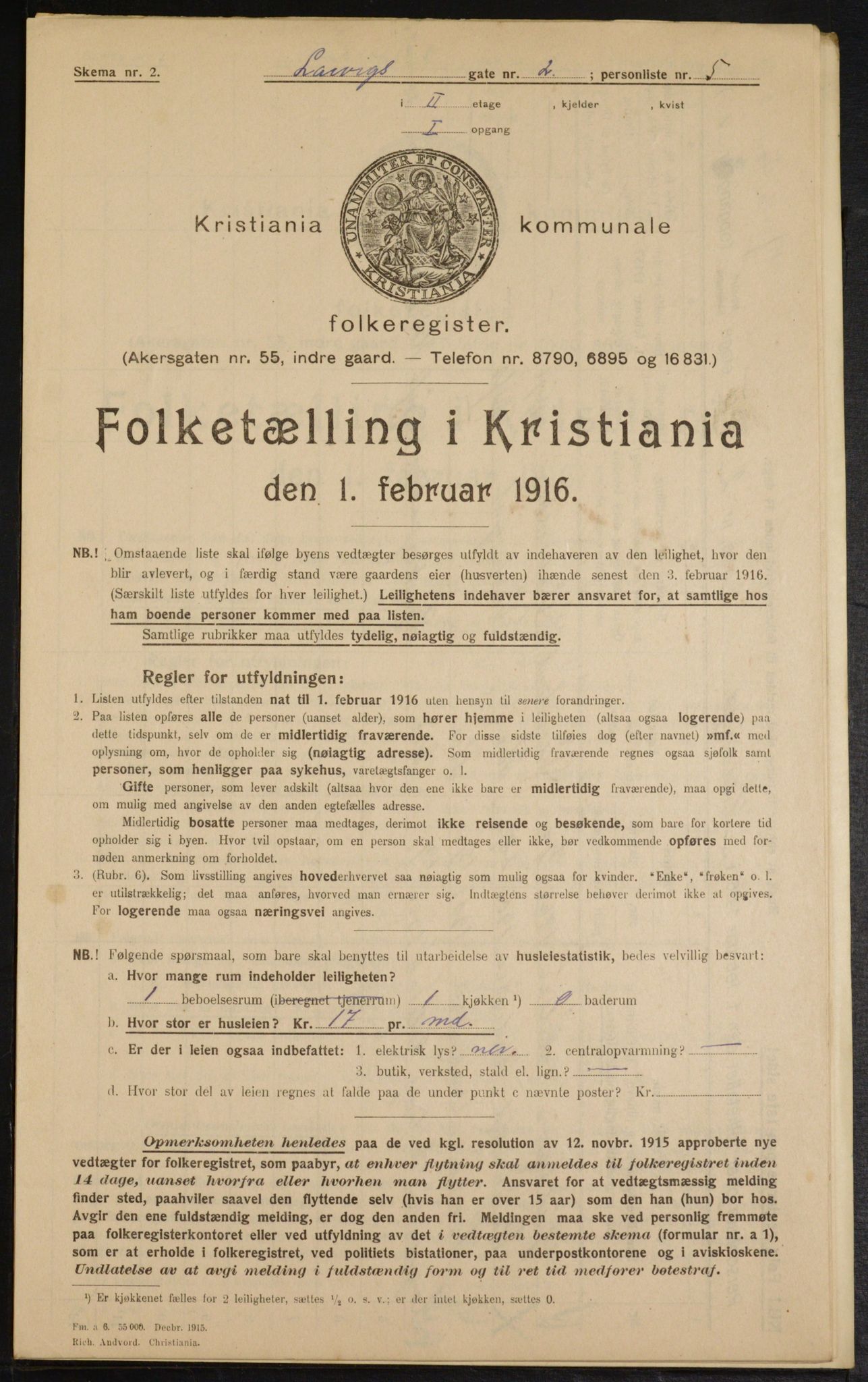 OBA, Kommunal folketelling 1.2.1916 for Kristiania, 1916, s. 58401