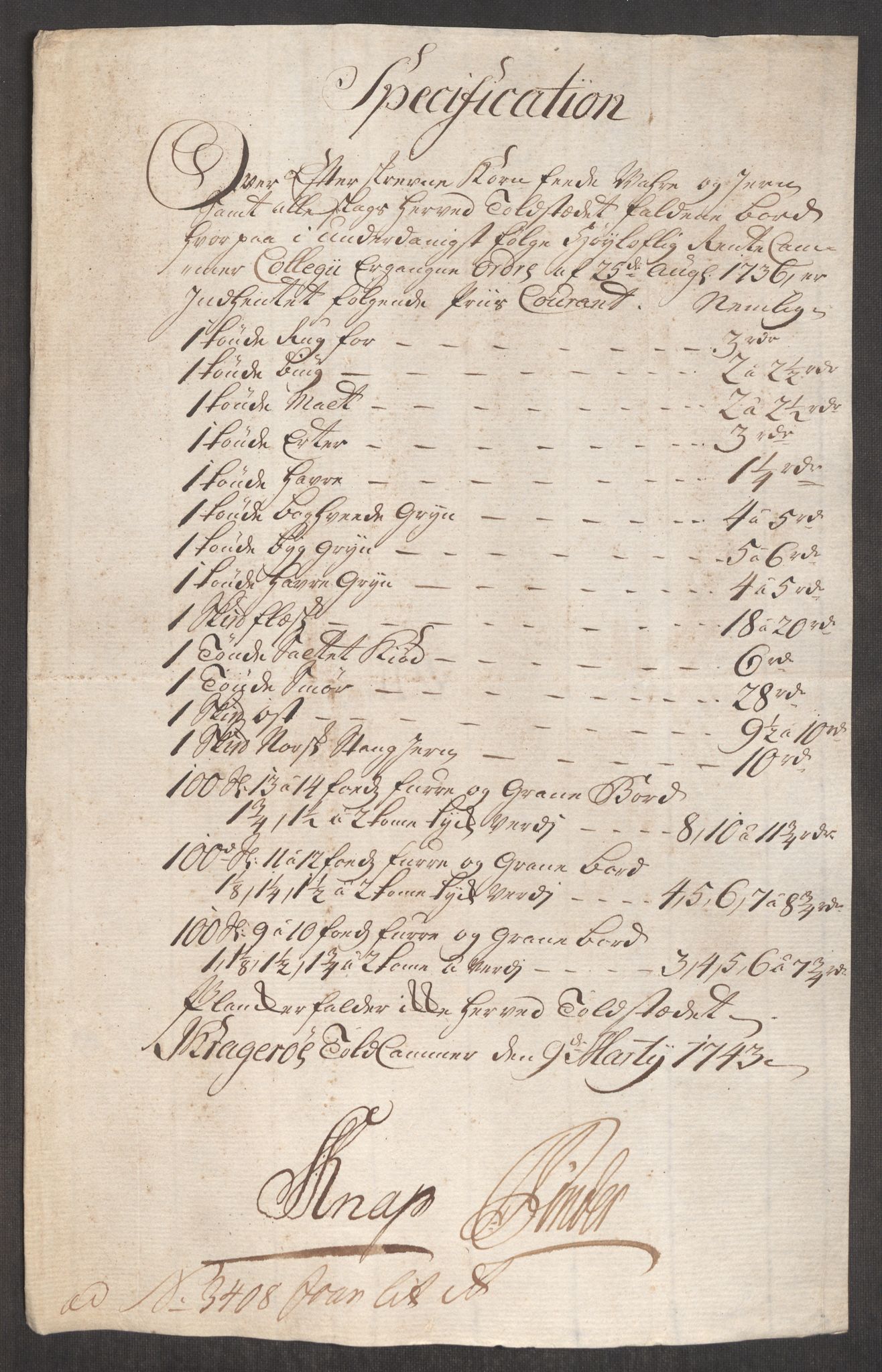 Rentekammeret inntil 1814, Realistisk ordnet avdeling, RA/EA-4070/Oe/L0002: [Ø1]: Priskuranter, 1740-1744, s. 741