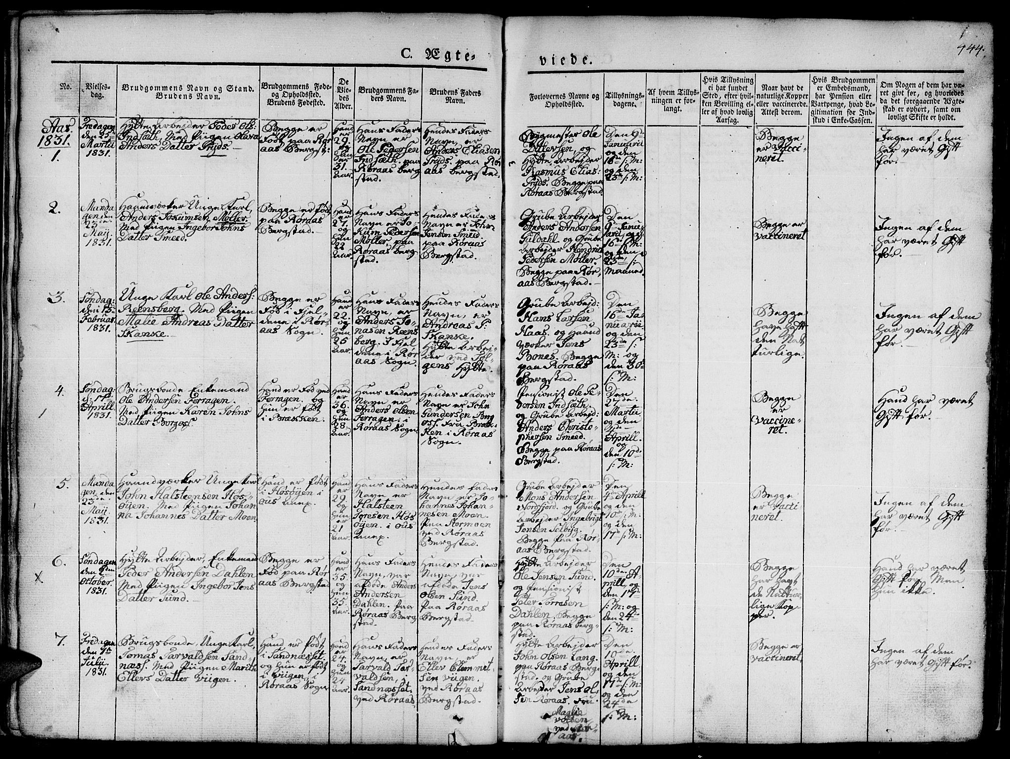 Ministerialprotokoller, klokkerbøker og fødselsregistre - Sør-Trøndelag, SAT/A-1456/681/L0939: Klokkerbok nr. 681C03, 1829-1855, s. 444