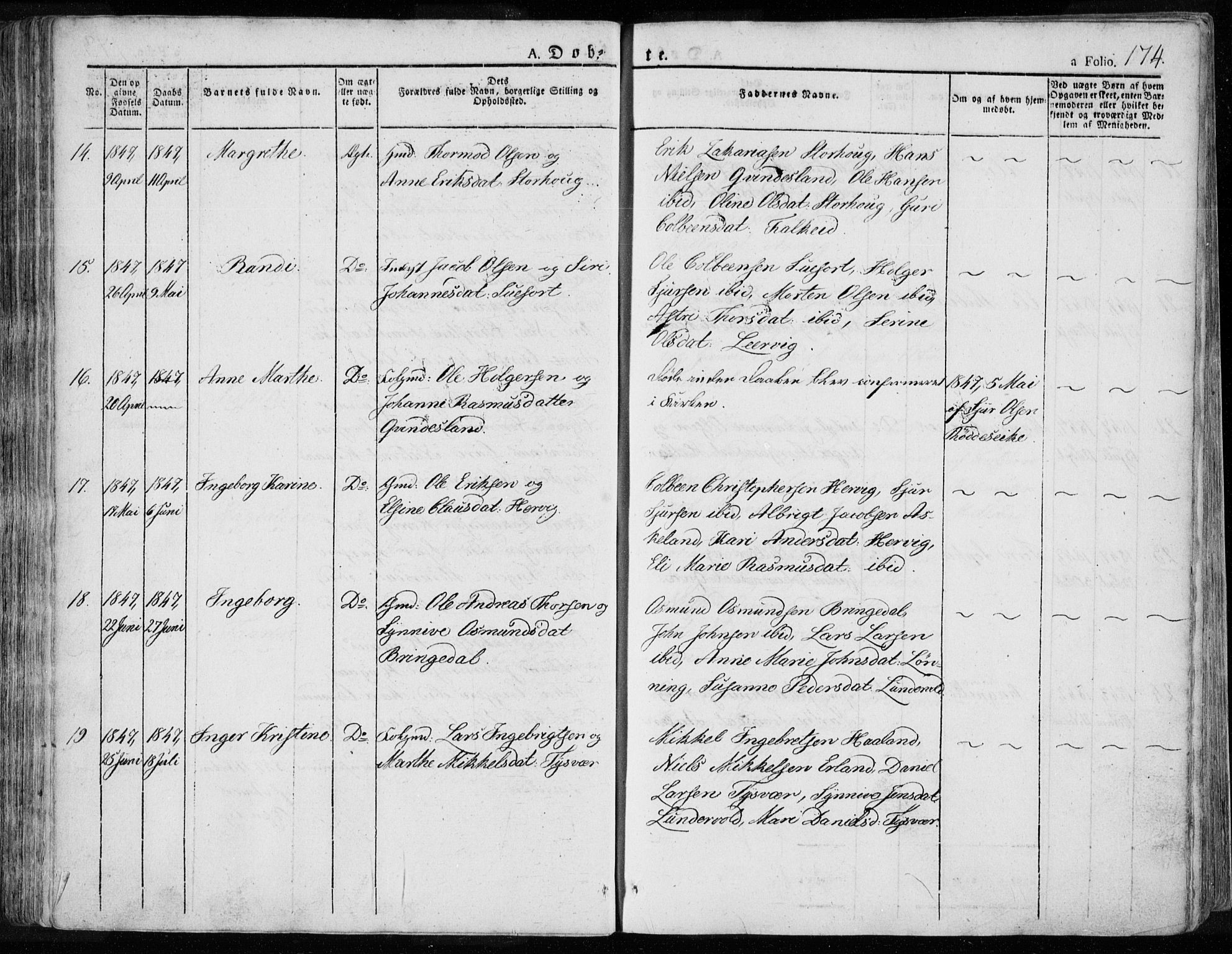 Tysvær sokneprestkontor, AV/SAST-A -101864/H/Ha/Haa/L0001: Ministerialbok nr. A 1.1, 1831-1856, s. 174