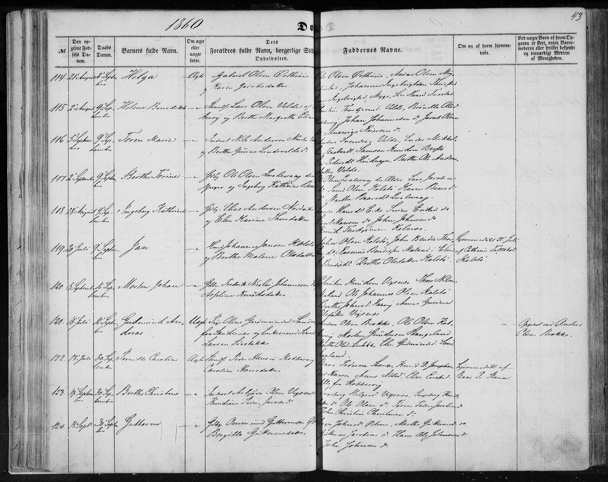 Avaldsnes sokneprestkontor, AV/SAST-A -101851/H/Ha/Haa/L0010: Ministerialbok nr. A 10, 1857-1876, s. 43