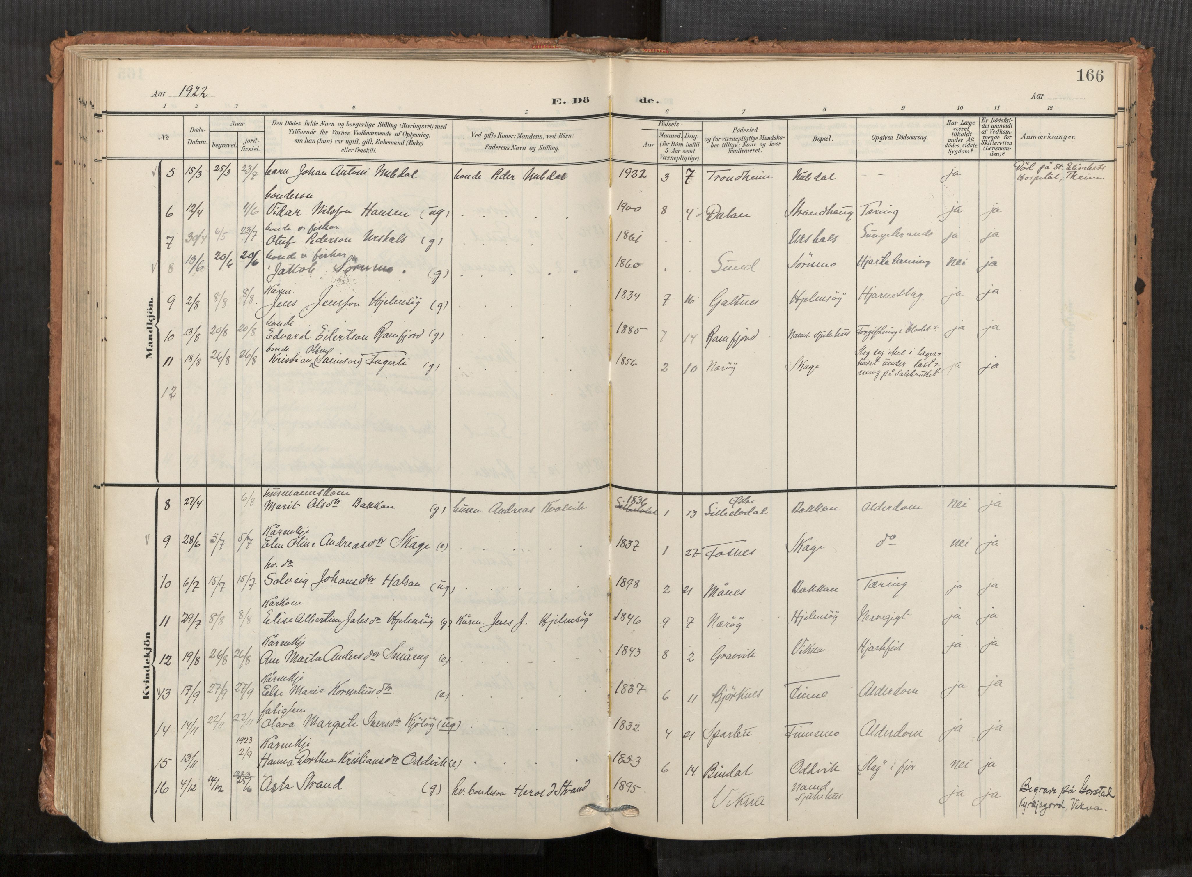 Kolvereid sokneprestkontor, AV/SAT-A-1171/H/Ha/Haa/L0001: Ministerialbok nr. 1, 1903-1922, s. 166