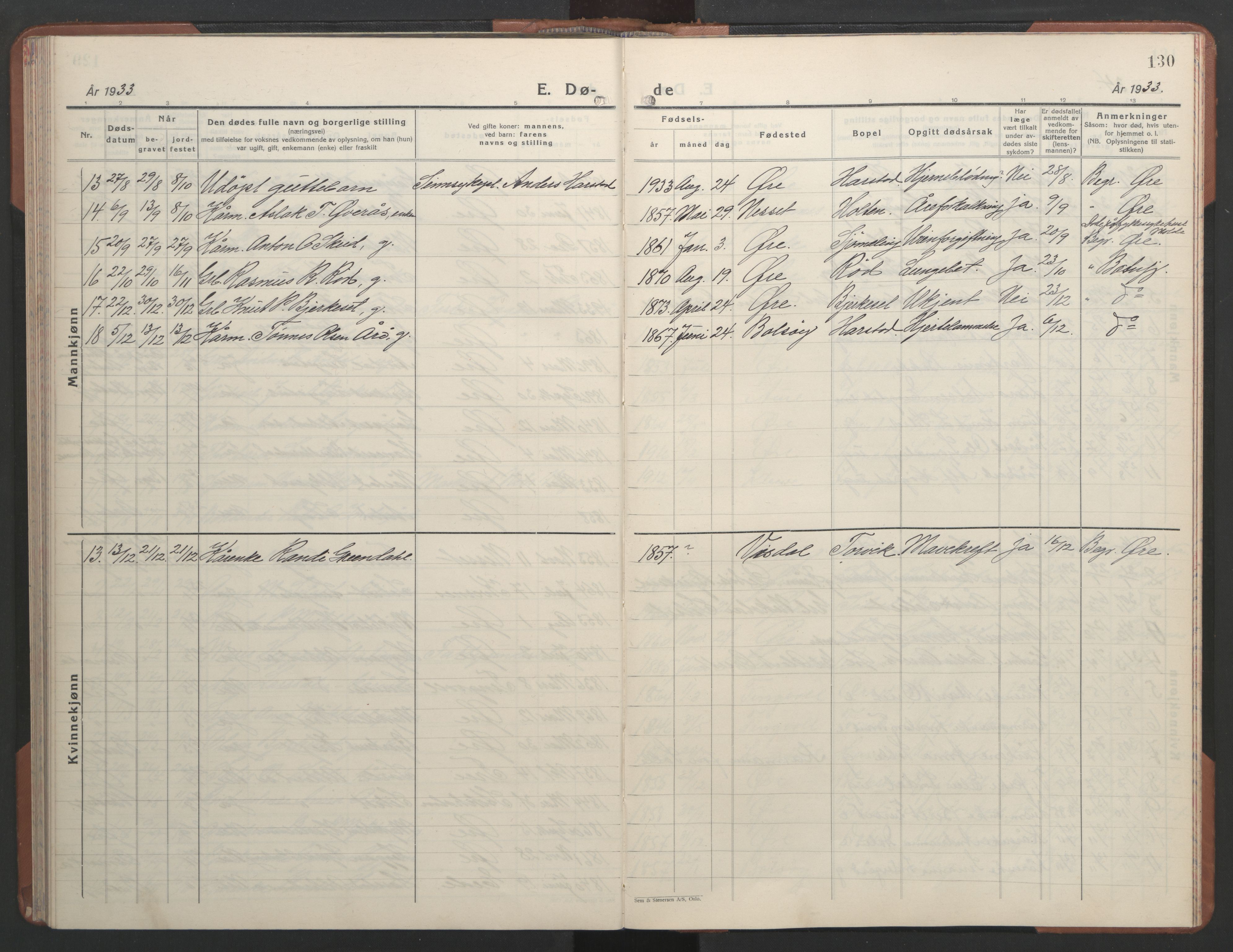 Ministerialprotokoller, klokkerbøker og fødselsregistre - Møre og Romsdal, AV/SAT-A-1454/584/L0971: Klokkerbok nr. 584C04, 1933-1946, s. 130